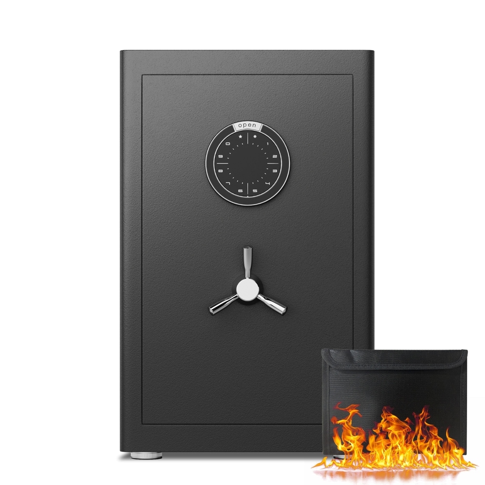 YOSIMFUR 2.0 Cu Ft Home Safe with Fireproof Document Bag Heavy-Duty Steel Security Safe Digital Keypad 3 Unlocking Methods Dual Alarm And Silent Mode 2 Adjustable Shelves for Home Office Hotel