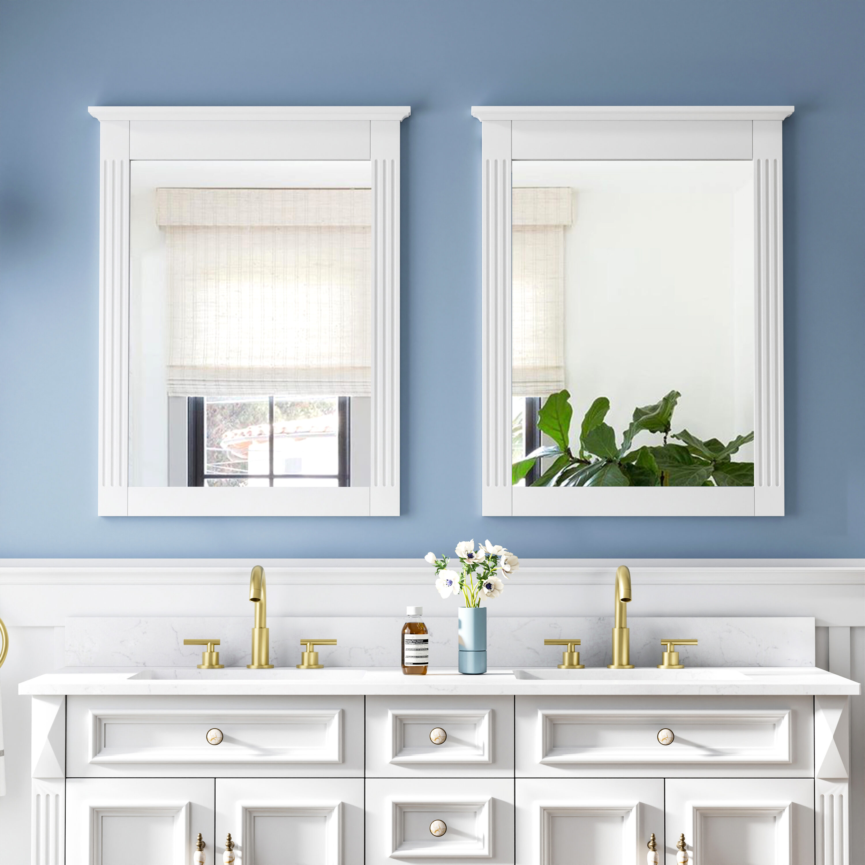 CALVON 26-in W x 33-in H Rectangle White Framed Wall Mirror