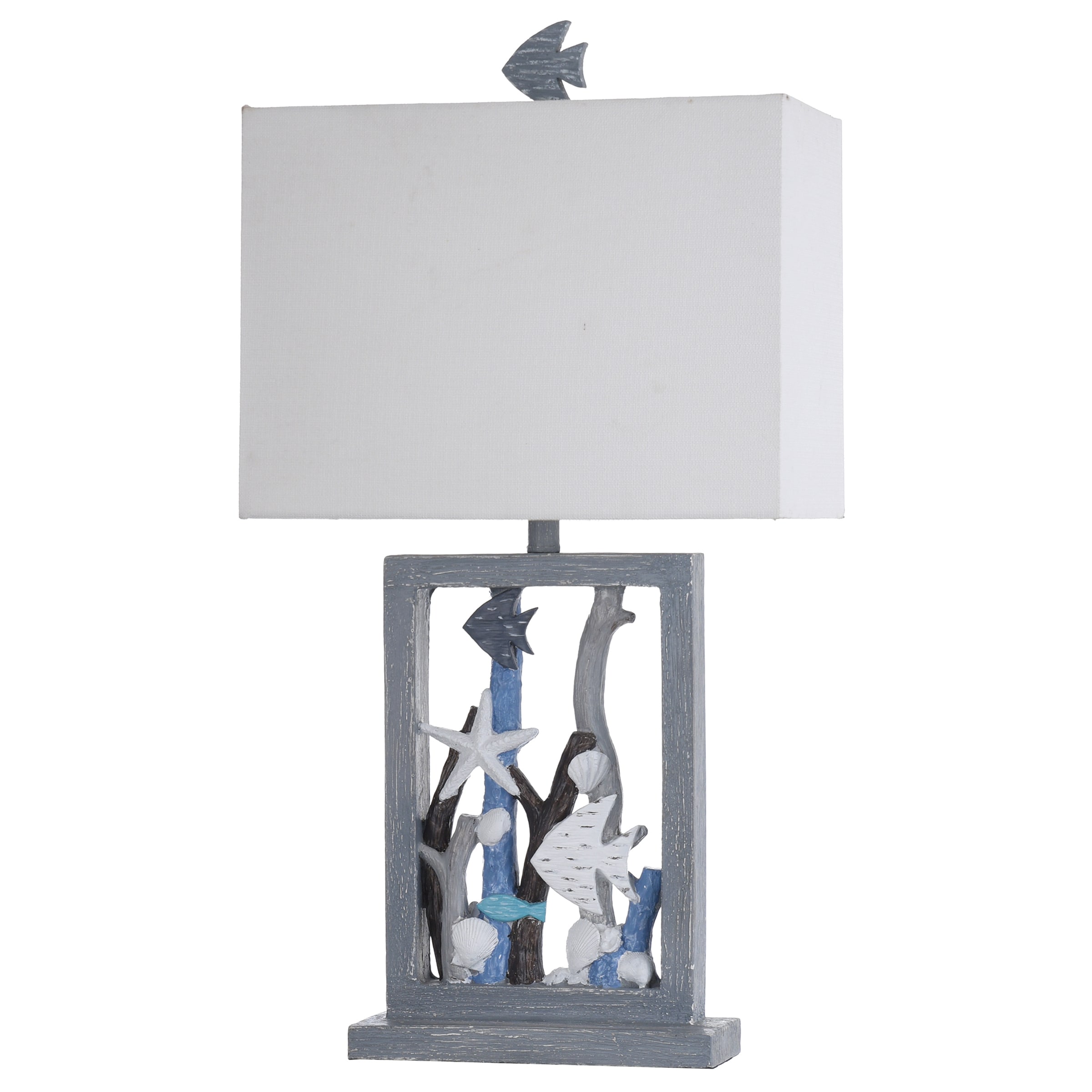 StyleCraft Home Collection L318586DS 33-in Blue, Multi- Neutrals, and Weathered Wood 3-way Table Lamp with Fabric Shade