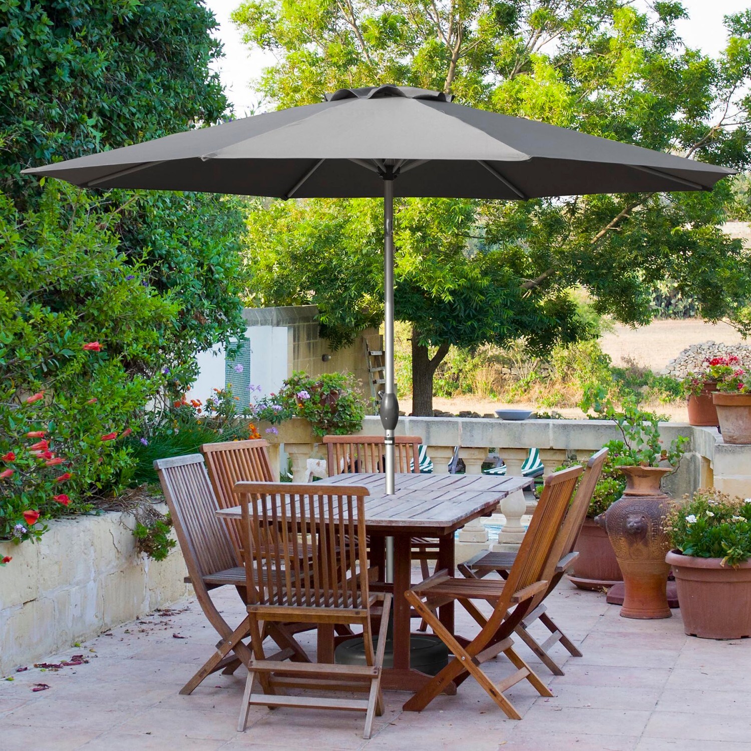ToolCat PG2-128-PT 10-ft Aluminum Gray Market Patio Umbrella