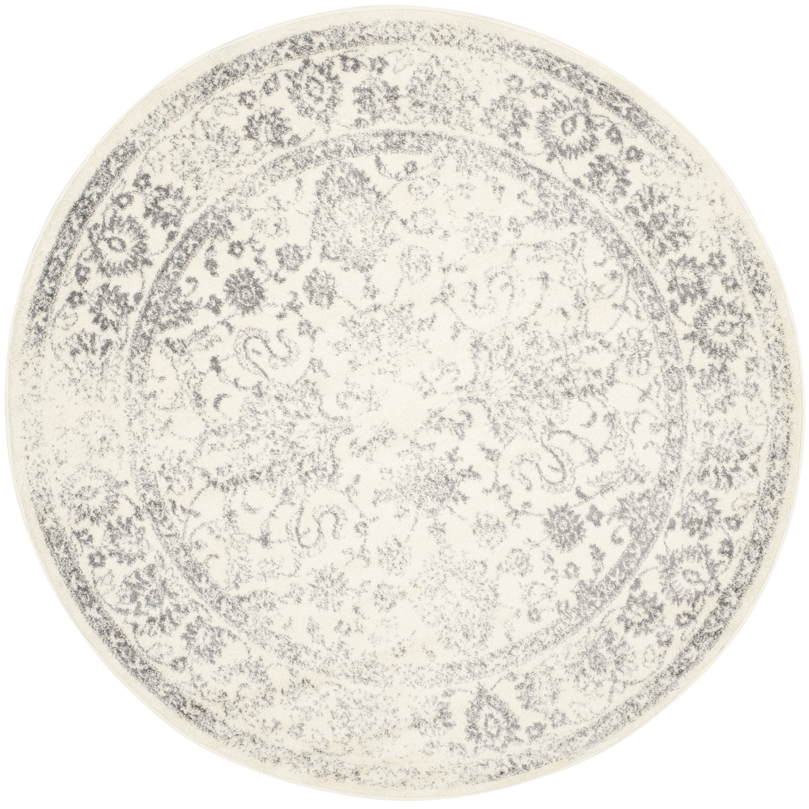 Safavieh ADR109C-9R Adirondack Kashan 9 x 9 (ft) Loomed Polypropylene Ivory/Silver Round Indoor Distressed/Overdyed Vintage Area rug