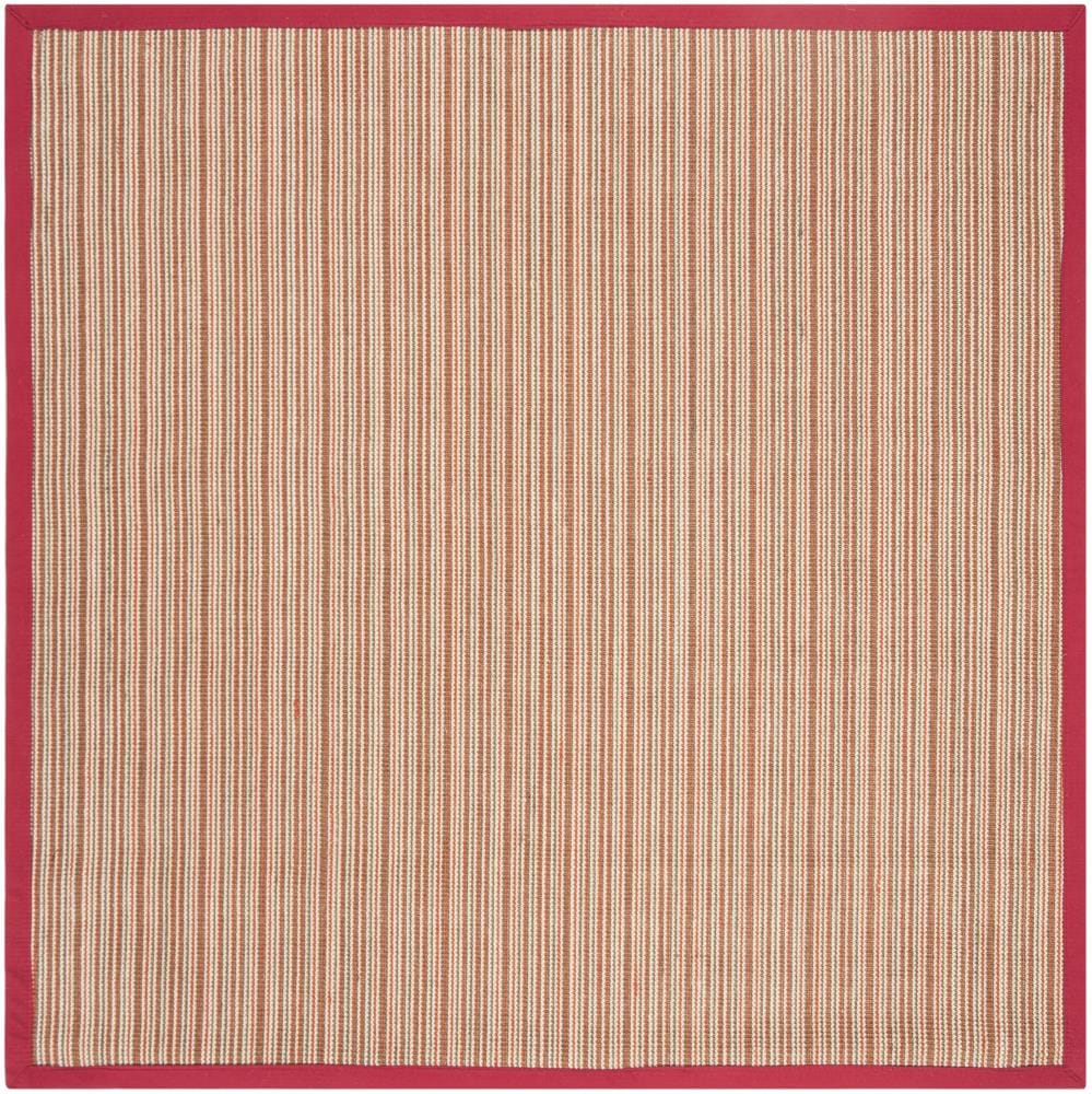 Safavieh NF132B-6SQ Natural Fiber Bonita 6 x 6 (ft) Loomed Sisal Brown/Red Square Indoor Stripe Area rug