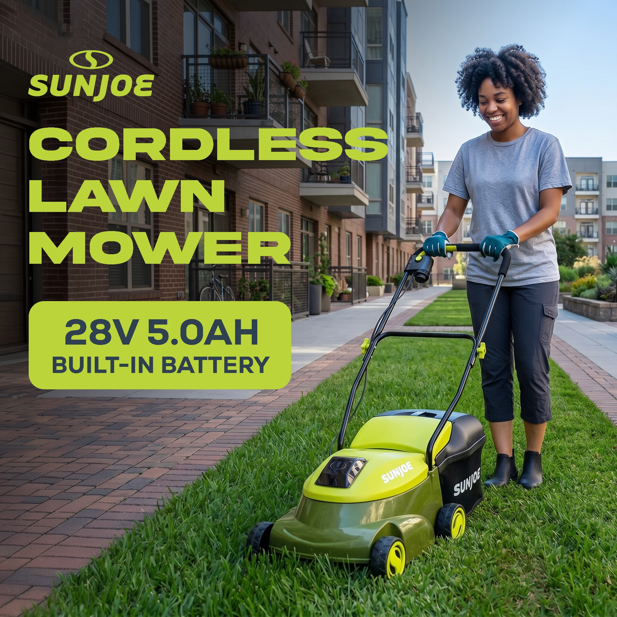 Sun Joe 14 Inches Electric Cordless Lawn Mower with 10.6 Gal Grass