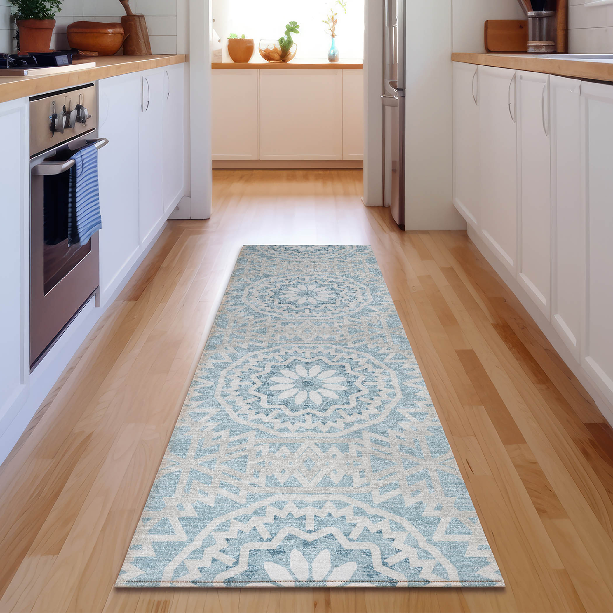 Addison Rugs AMF619DN2X8 Mayfield AMF619DN 2 x 7 (ft) Loomed Polyester Denim Rectangular Indoor Geometric Machine washable Area rug