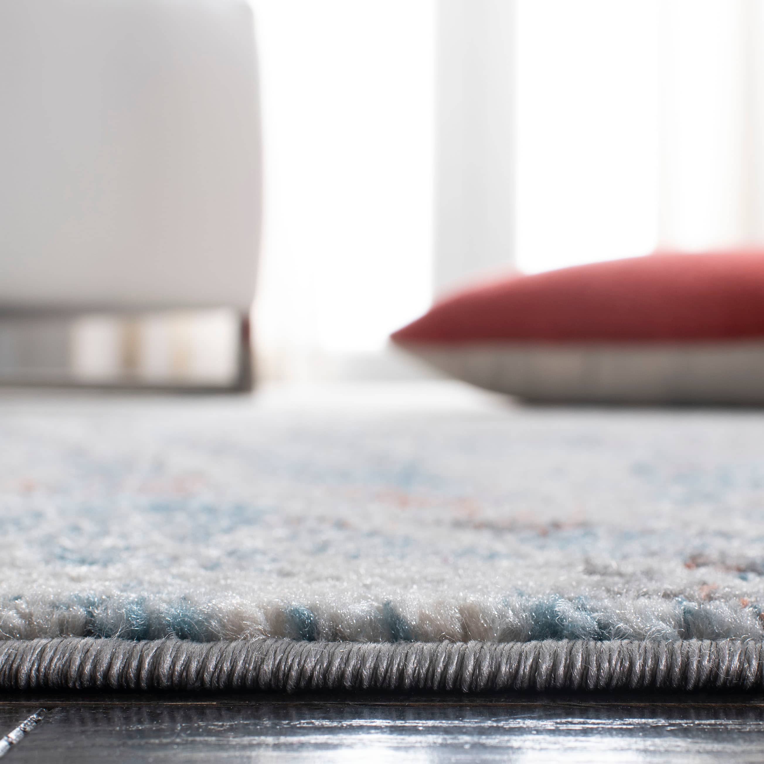 Ivory and Blue Round Abstract Hand-knotted Rug