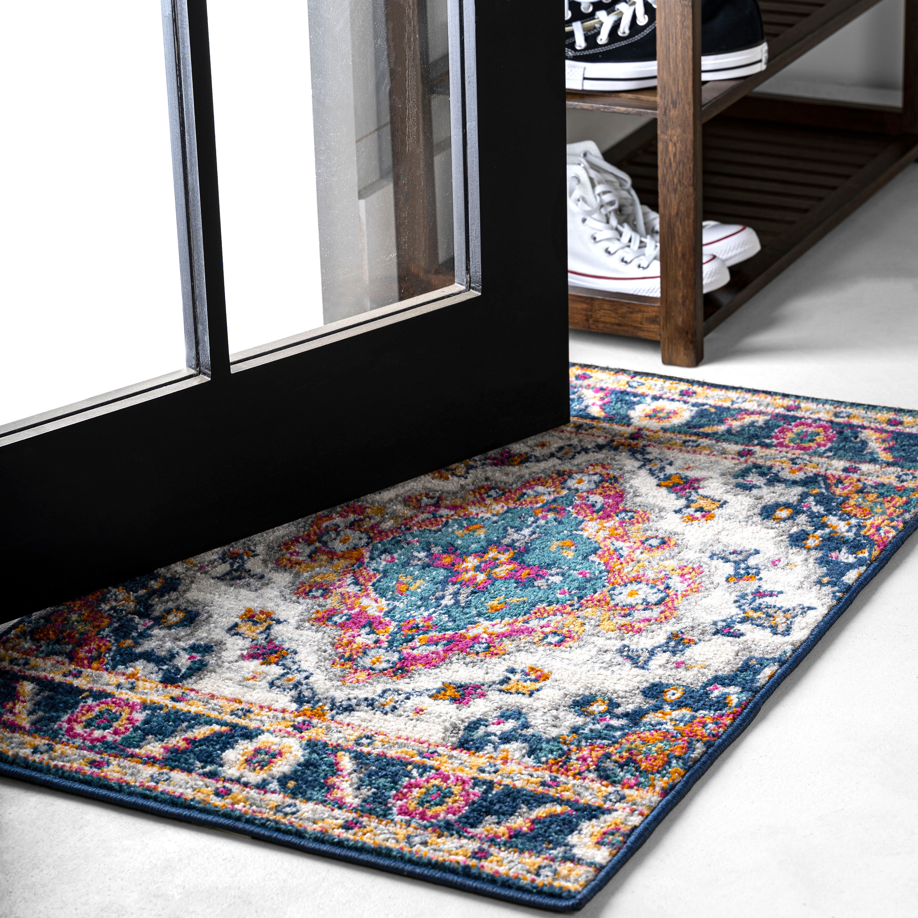 JONATHAN  Y BMF106A-23 Bohemian Flair 2 x 3 (ft) Loomed Polypropylene Blue/Multi Rectangular Indoor Medallion Bohemian/Eclectic Area rug