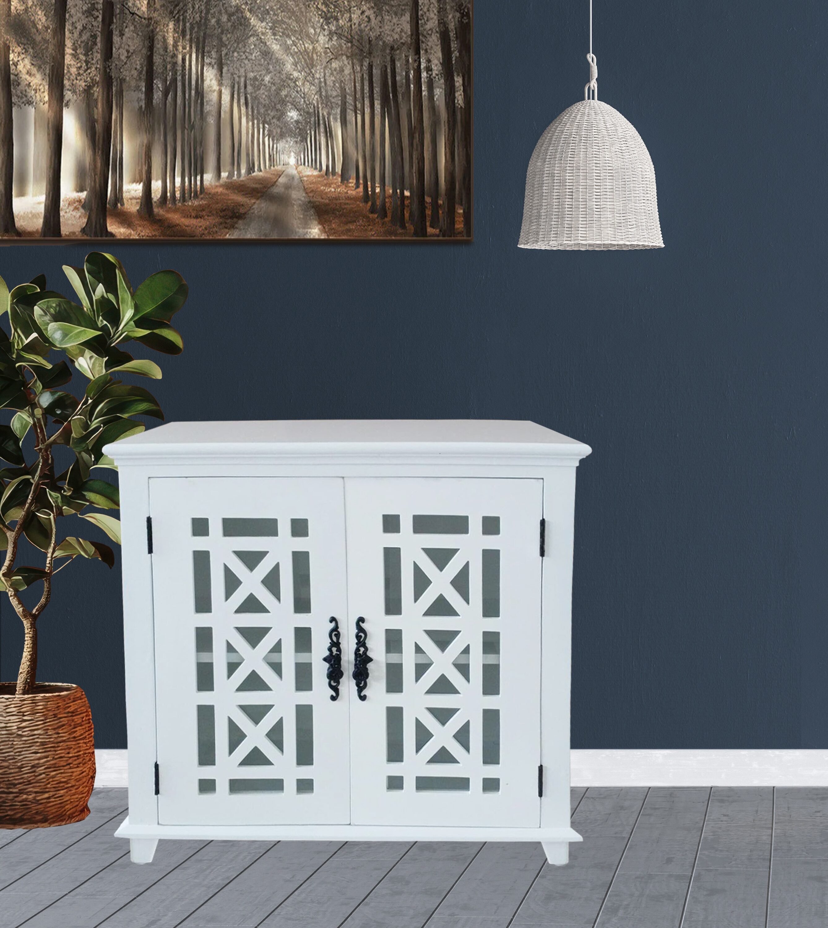 Tatayosi JL-1P340575 Leroy Accent Solid Wood Cabinet W/ Glass Door  Shelf White