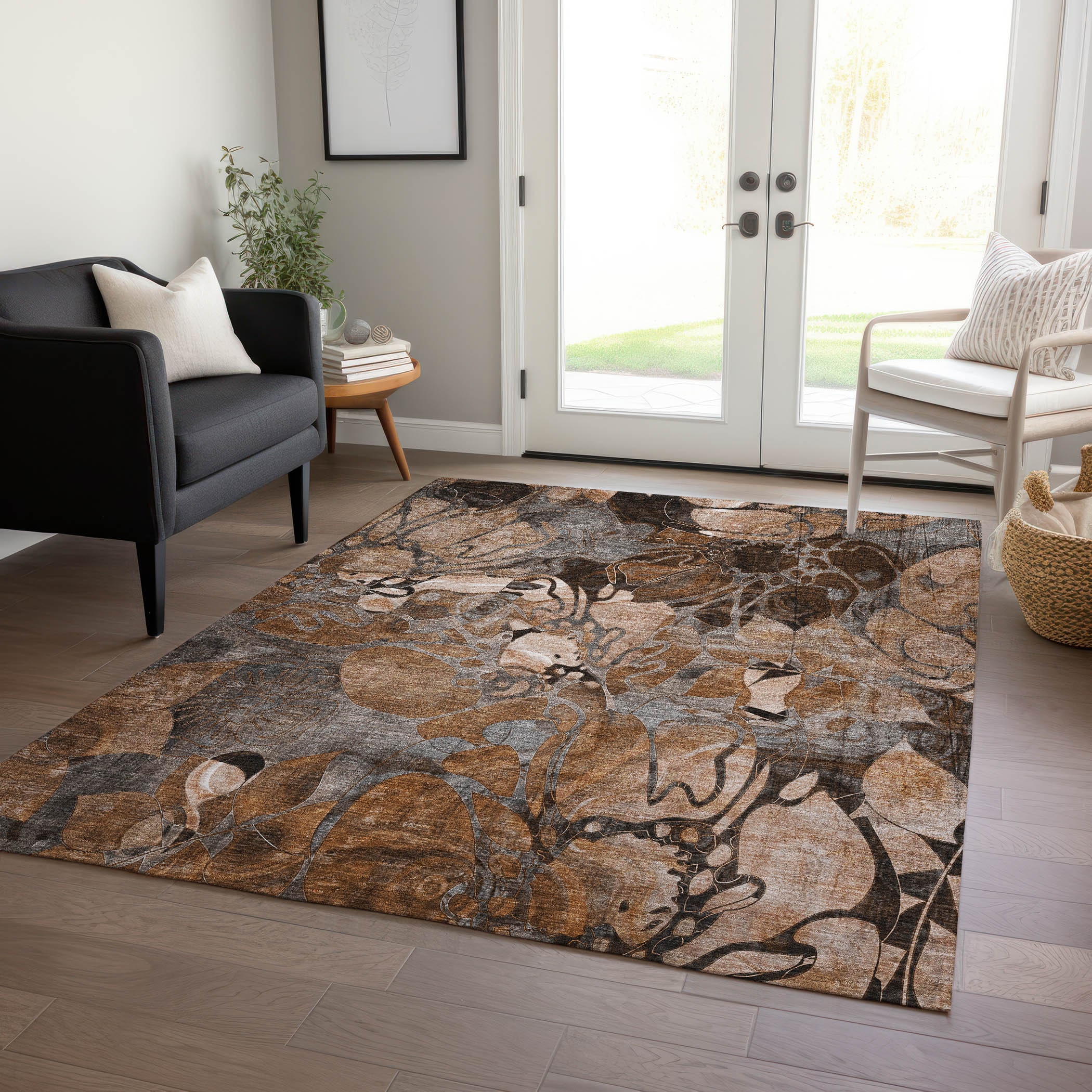 Paprika Floral Synthetic Washable Rectangular Rug 2'6" x 3'10"