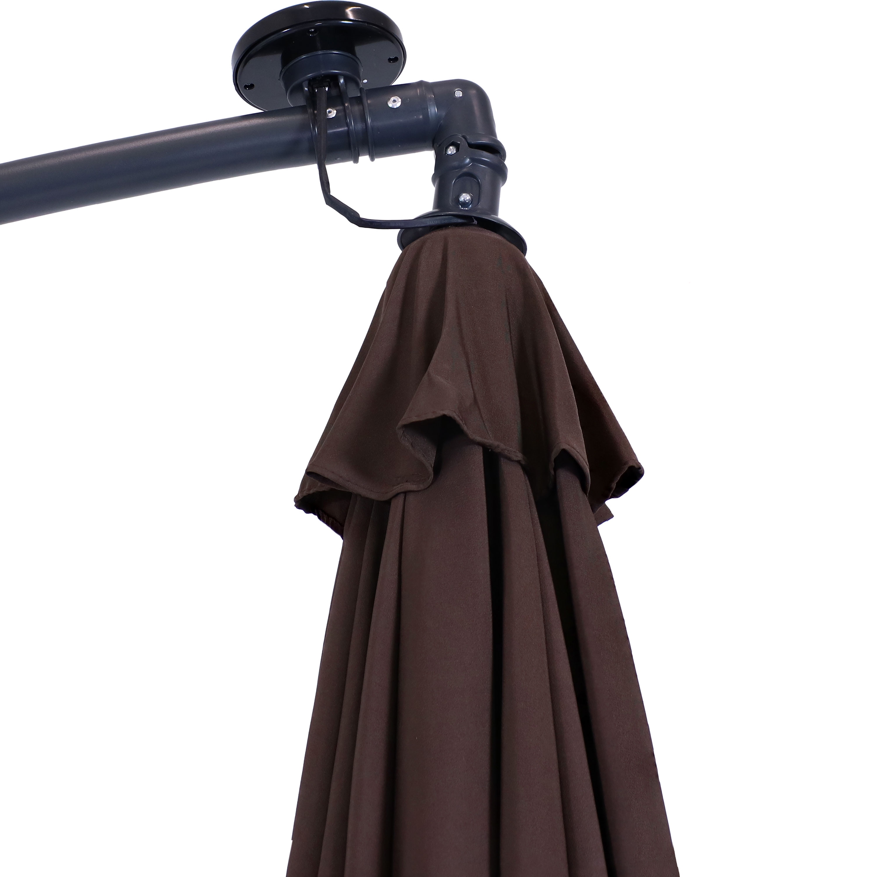 Brown Steel Cantilever Patio Umbrella with LED Lights, 9.5 ft