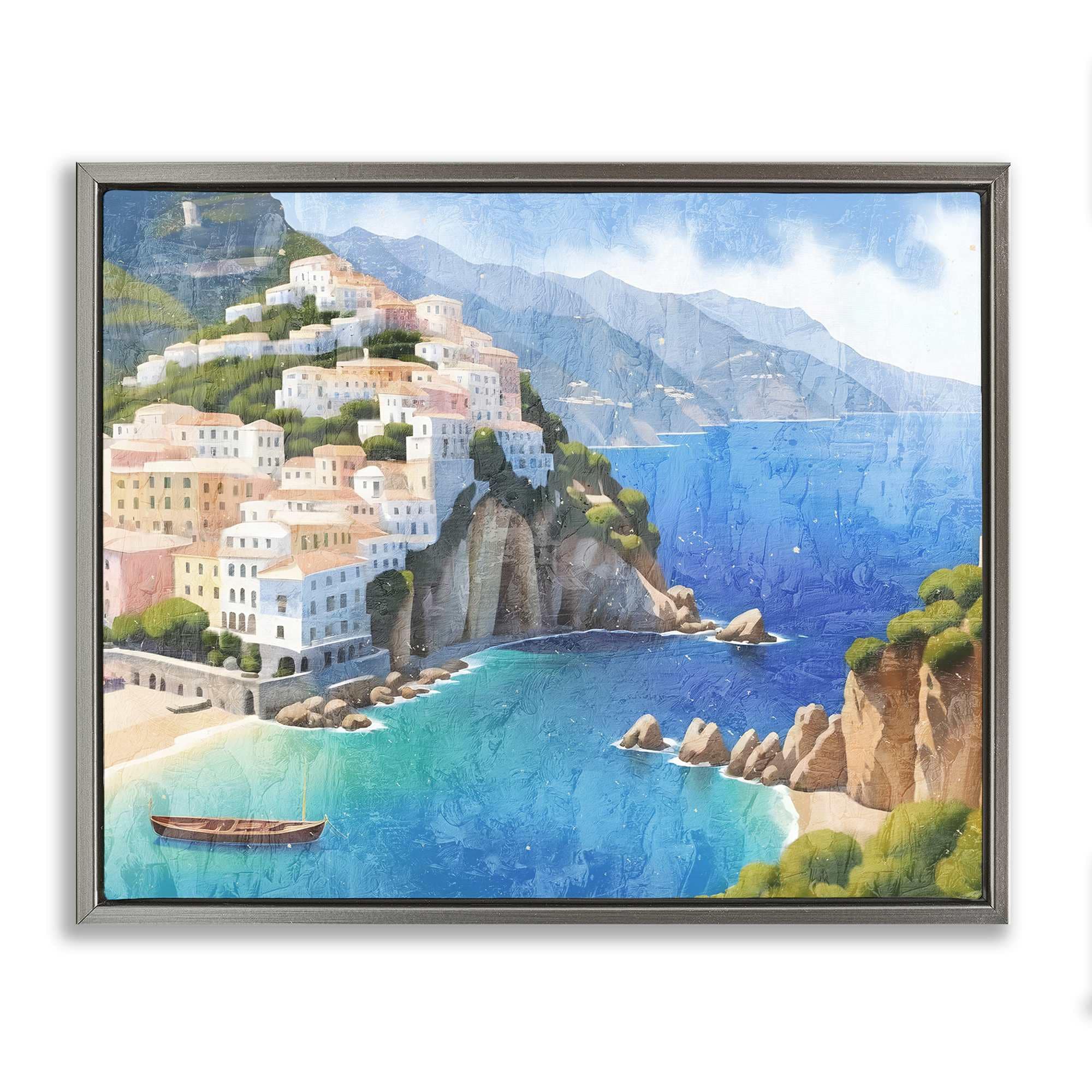 Stupell Industries BS-002-FFL-16X20 Vibrant Coastal Seascape Gray Framed Floater Canvas Wall Art By Kim Allen 21 x 17