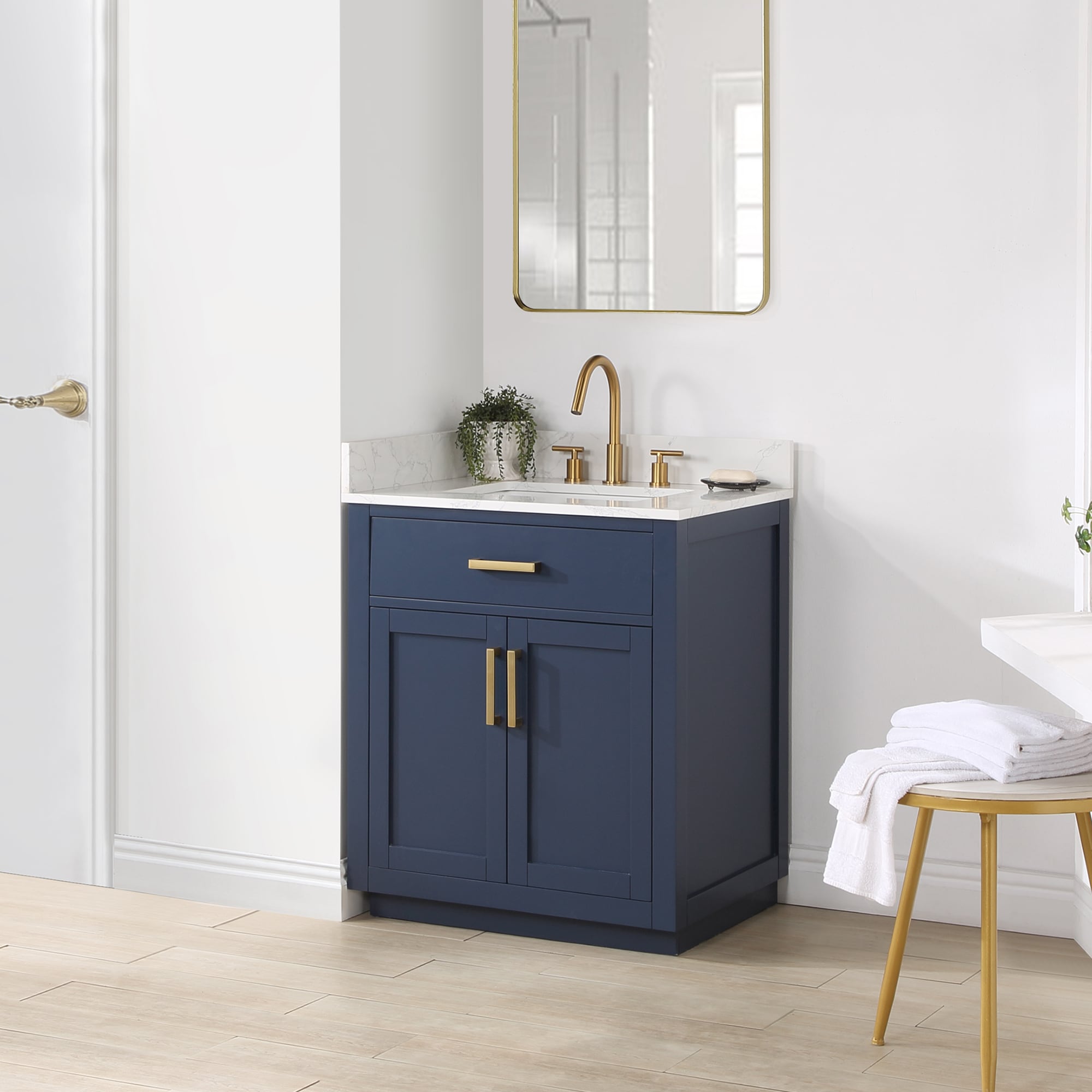 Gavino 30" Royal Blue Wood Vanity with Composite Stone Top