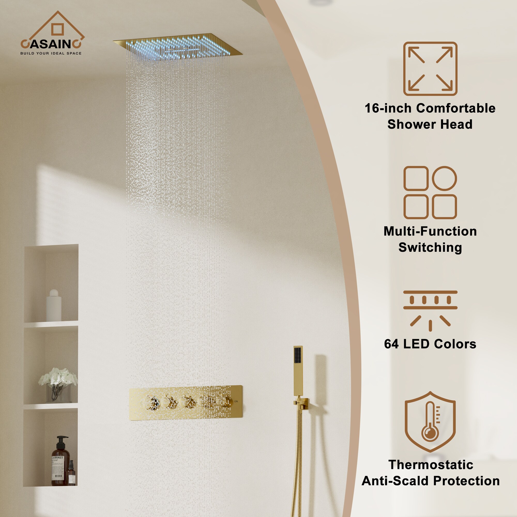 CASAINC CS6837-16BG Showerhead-Bar-Panels - View #5