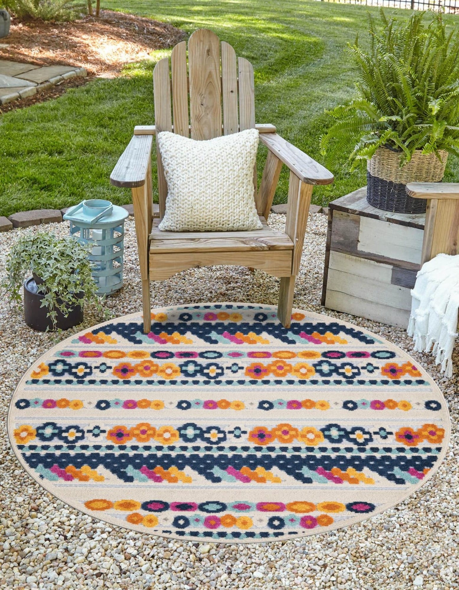 Unique Loom 3171168 Aruba Outdoor 3 x 3 (ft) Loomed Polypropylene Gray Round Indoor/Outdoor Stripe Area rug