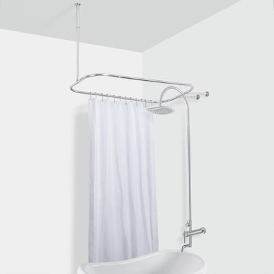 Clawfoot Tub Chrome In The Shower Rods, Round Free Hanging Shower Curtain Rods