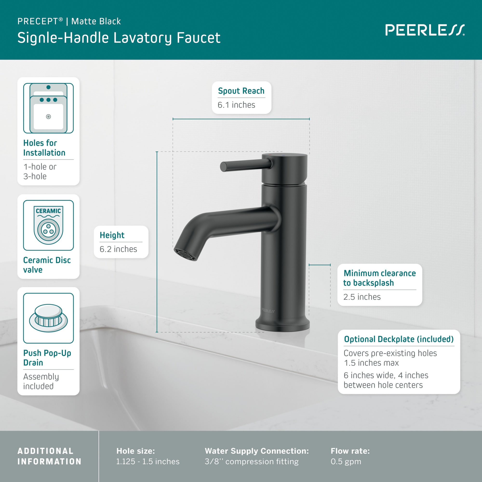 Peerless P1647LF-BL-M-0.5 Lavatory-Faucets - View #3