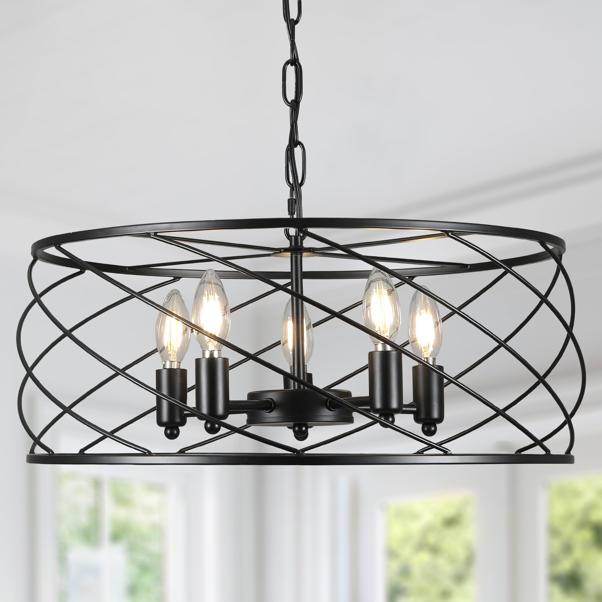 Oaks Decor BD4077OKEL-B Euphoria 5 -Light Polished Black Modern/contemporary Cage For Use in Bedrooms, Dining Rooms, Foyers, Kitchens, Living Rooms Chandelier
