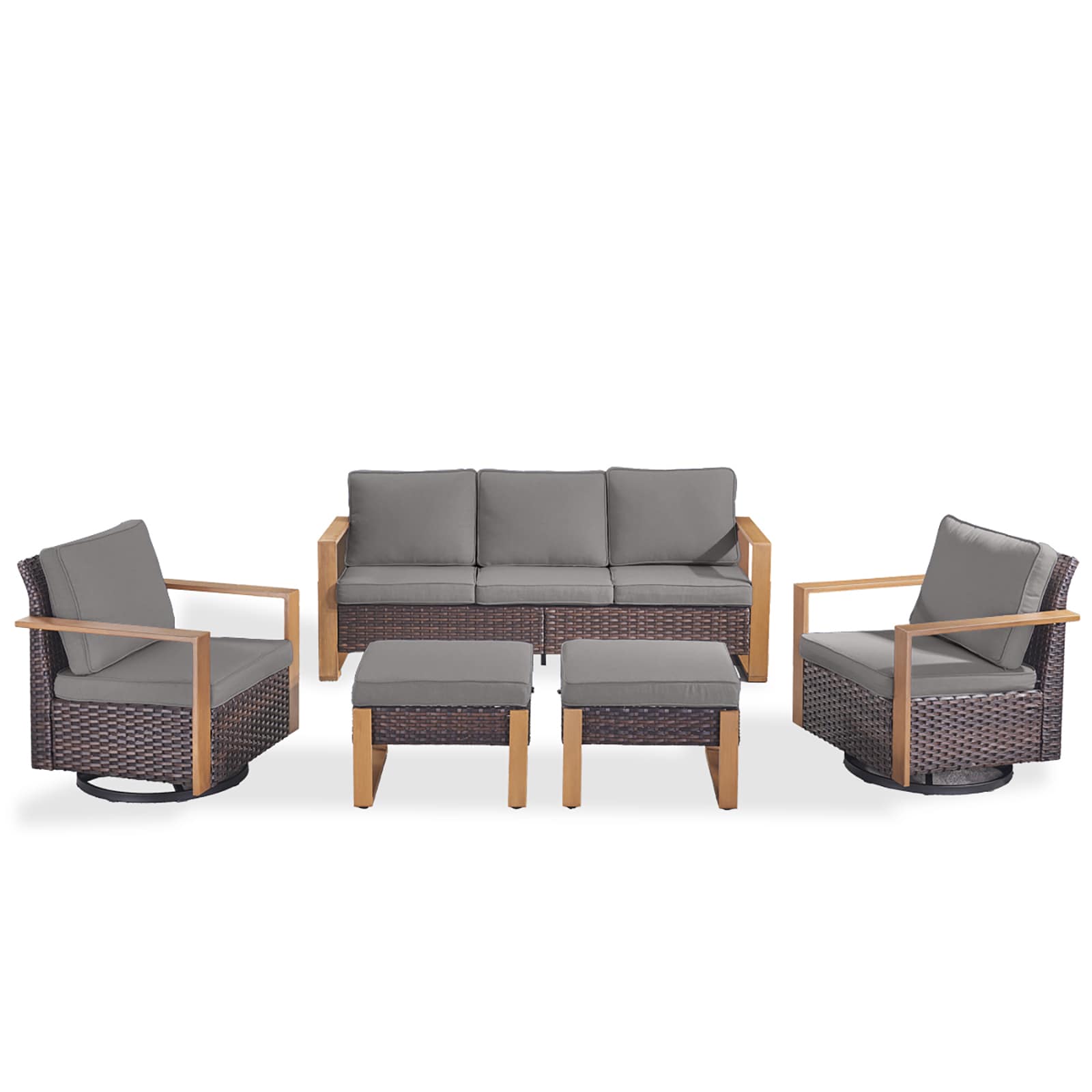 Rilyson FS126130136-3 5 -Piece Wicker Patio Sofa Conversation Set with Gray Cushions