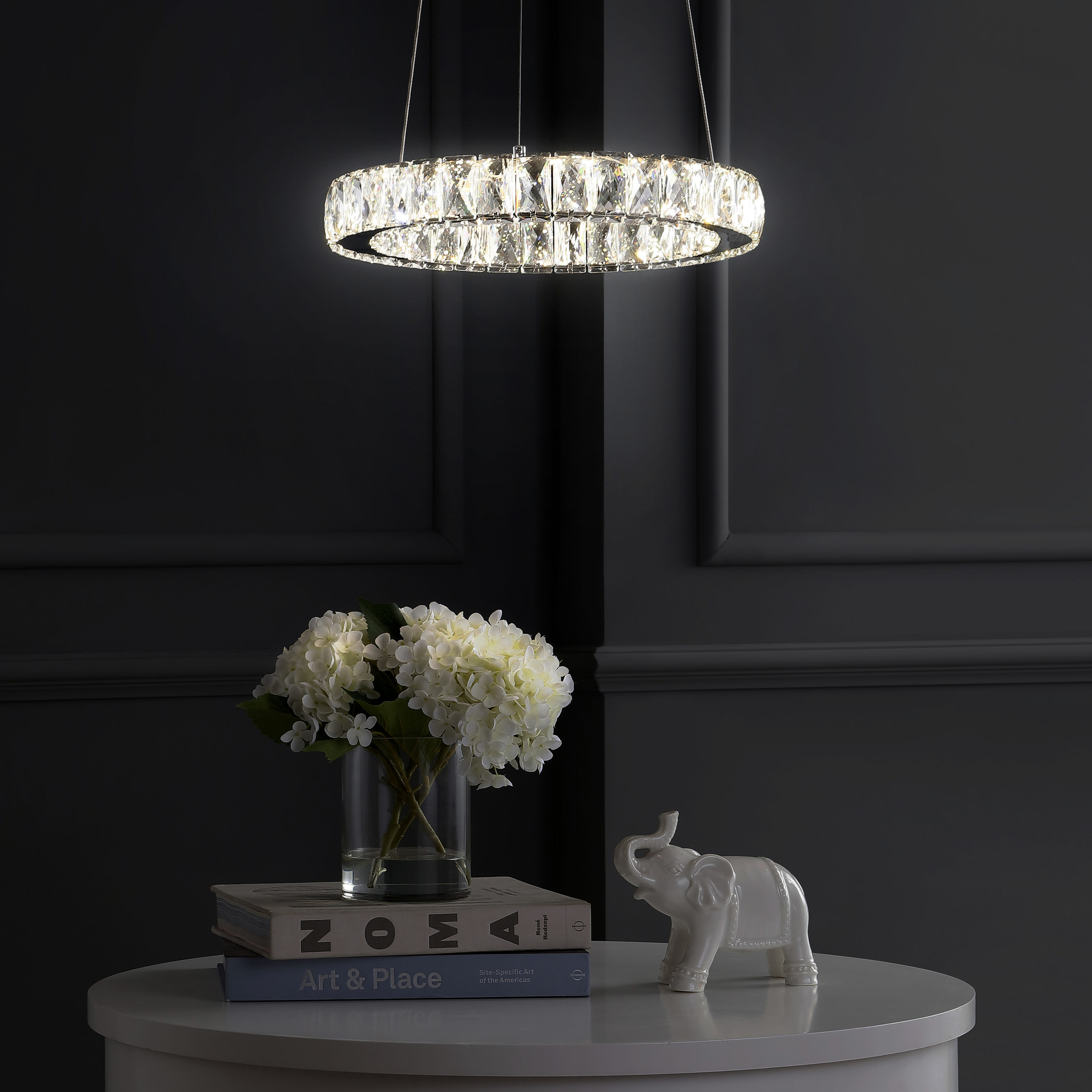 Elegant Chrome Crystal Ring LED Chandelier 15.75" Flush Mount