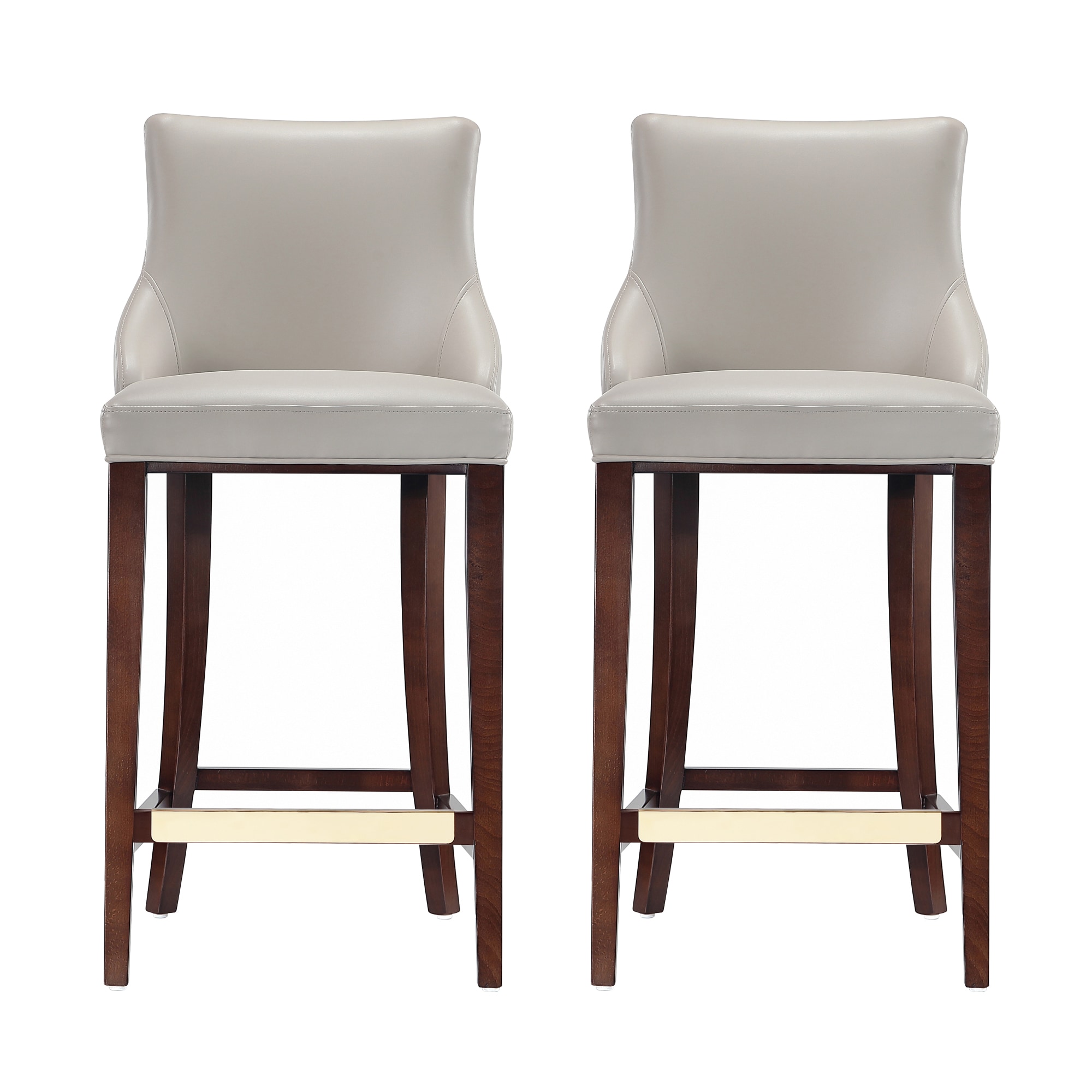 Light Gray Leatherette Upholstered Bar Stools with Beech Wood Legs, Set of 2