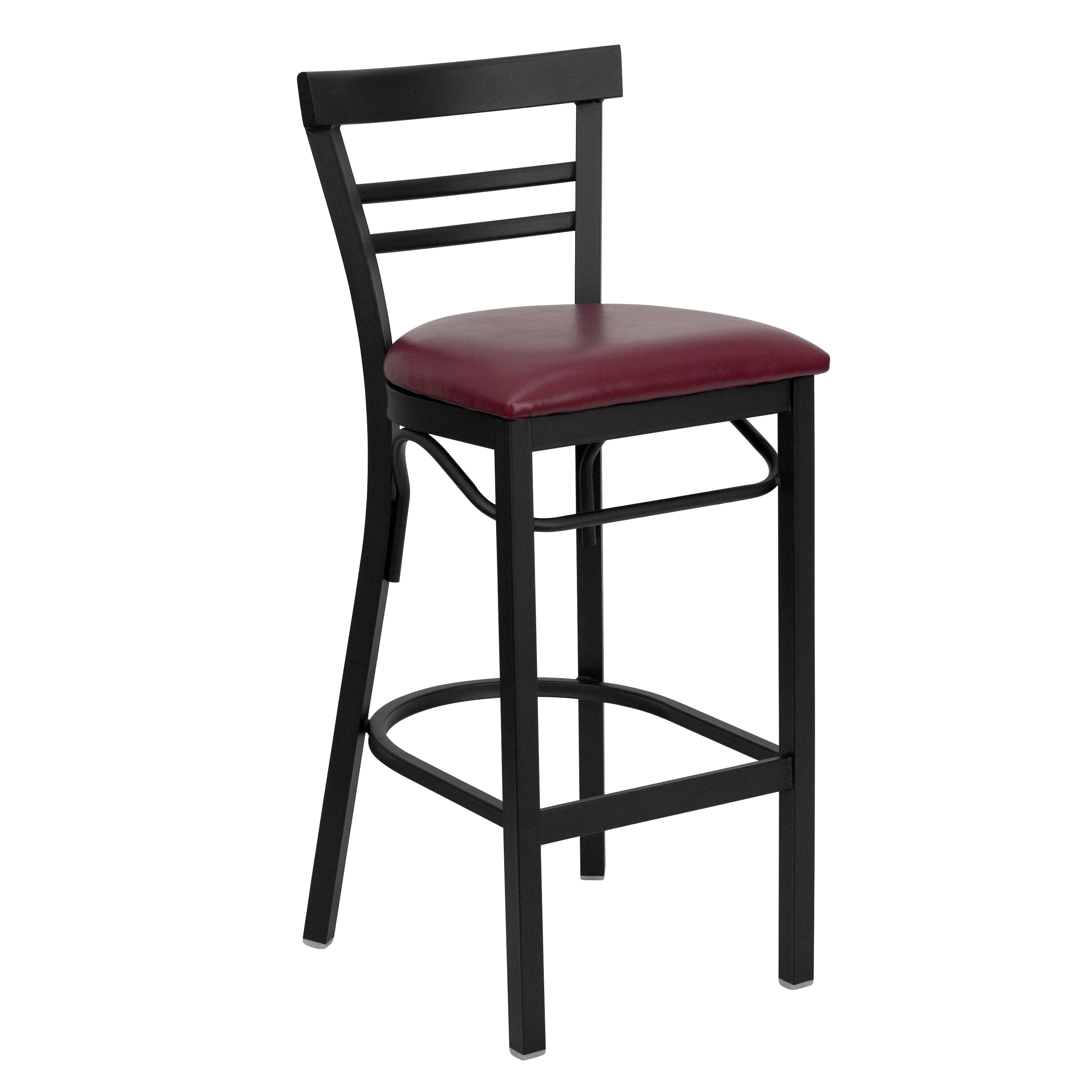 Emma + Oliver Two-Slat Ladder Back Metal Dining Barstool - Burgundy Vinyl Seat