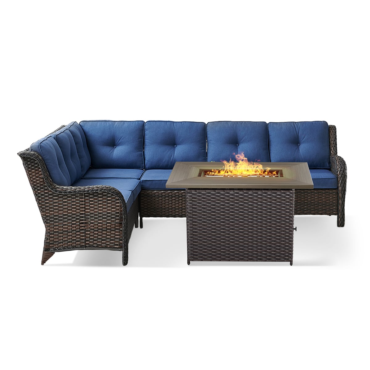 Rilyson FS144APBR13-1 ASPEN 2 -Piece Woven Patio Conversation Set with Blue Cushions