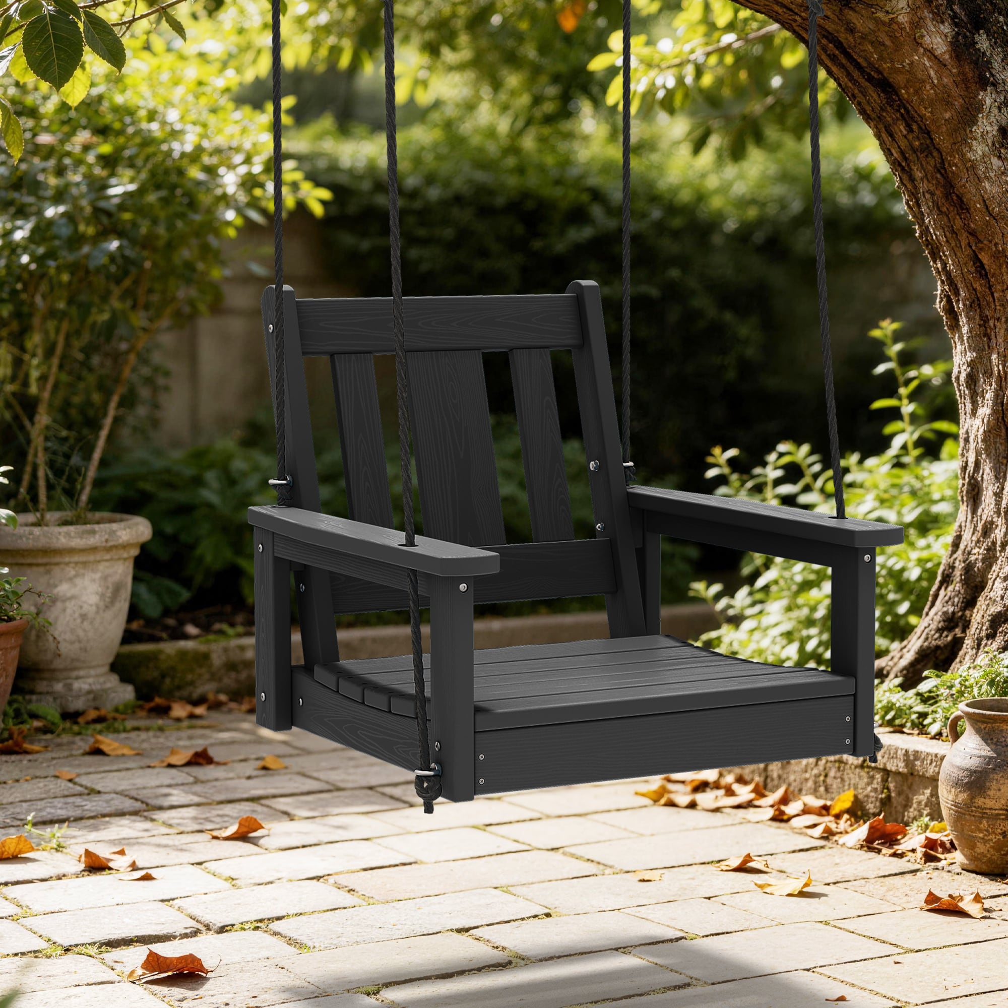 JEAREY Swing with 23.6W Seat for Porch Garden 1 -person Black Outdoor Swing