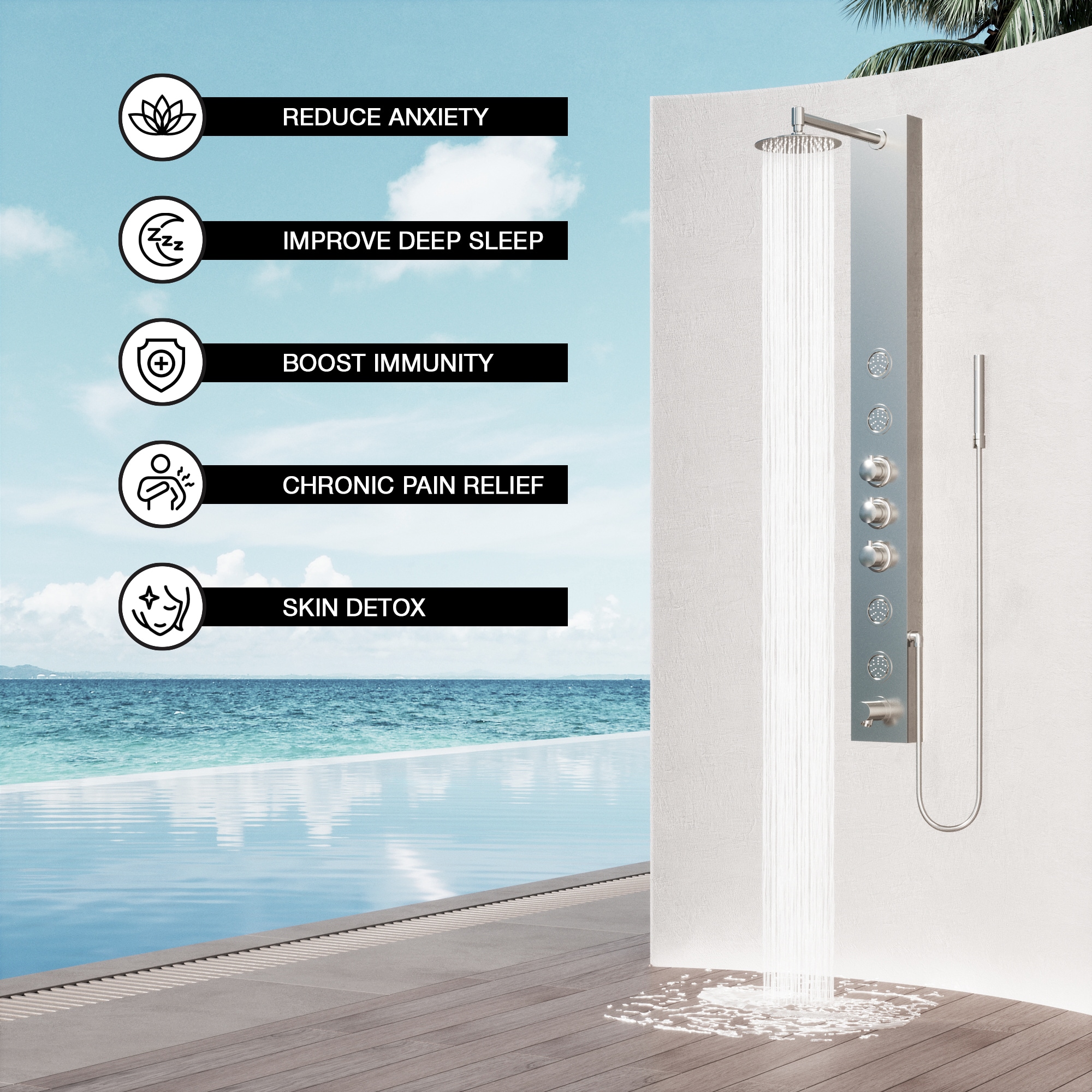 Bowery Stainless Steel 59" Shower Panel with Hand Shower and Jets