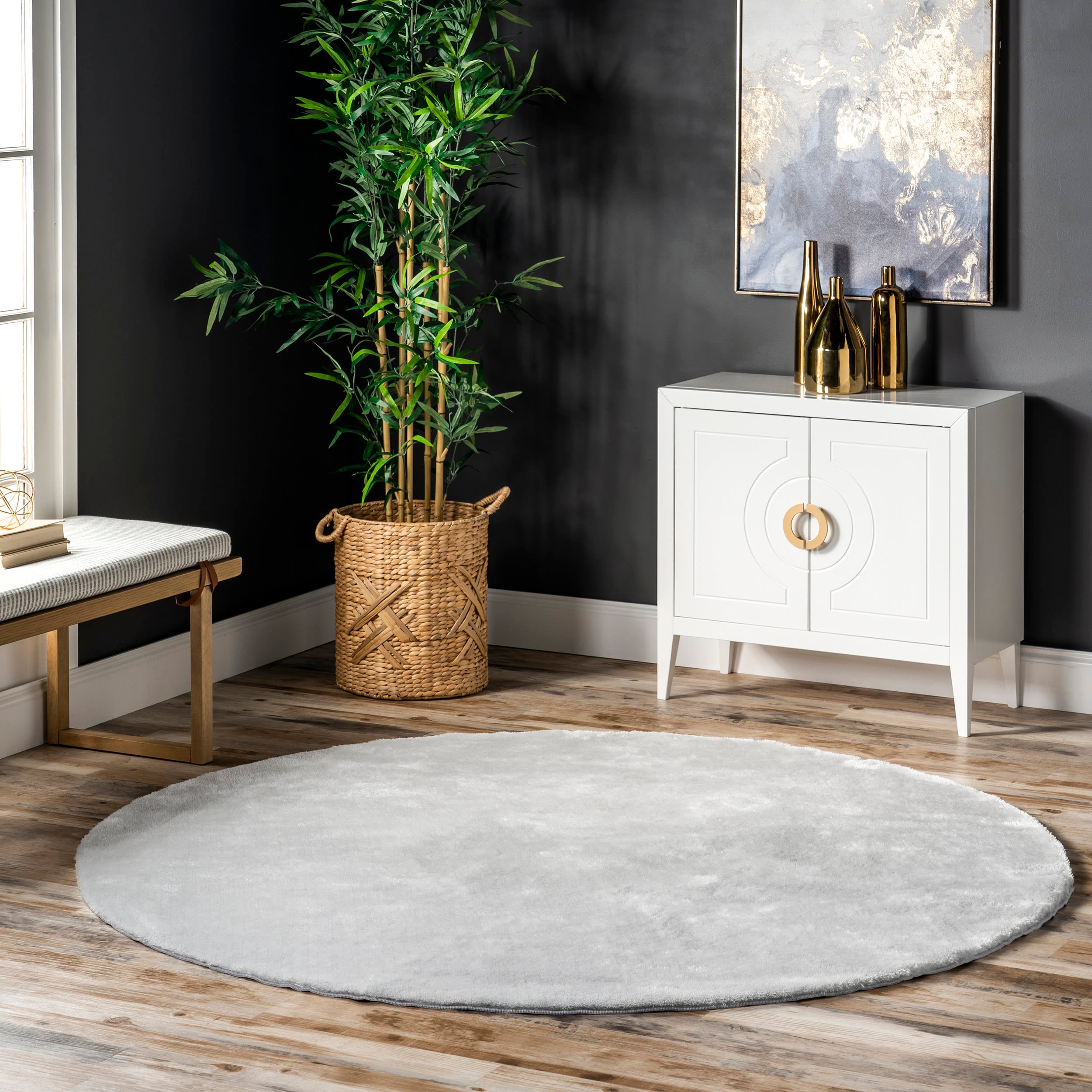 nuLOOM BIVD01G-R404 Loni 4 x 4 (ft) Loomed Polyester Light Grey Round Indoor Solid Machine washable Area rug