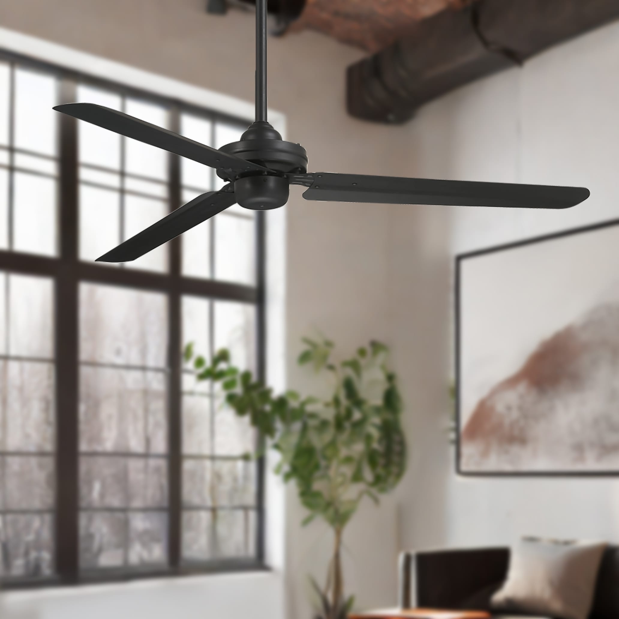 Minka Aire F729-CL Steal 54-in Black with Black Blades Ceiling Fan Without Light - Remote Included ( 3 -Blade )
