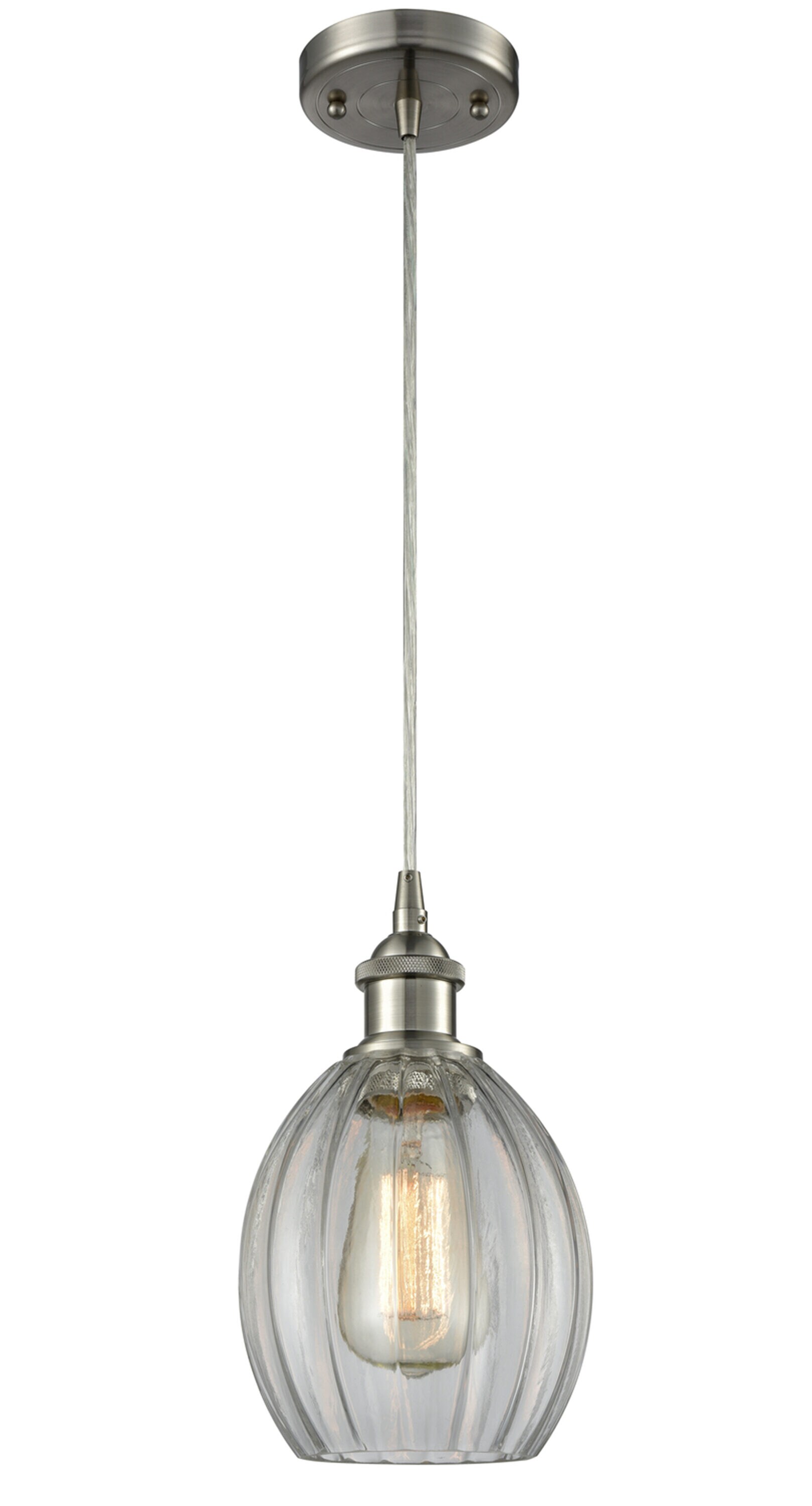 Innovations Lighting 516-1P-SN-G82 Eaton Brushed Satin Nickel, Clear Industrial Clear glass Globe Mini Hanging Pendant light