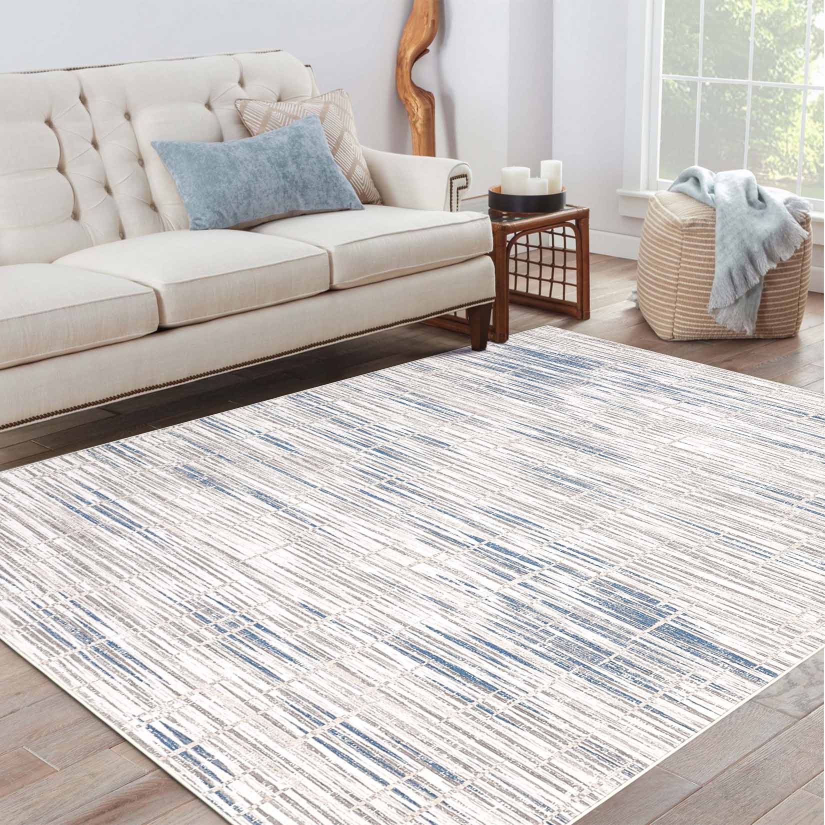 Garvee YXY-LO-PHO-16HJUWEJ 9 x 12 (ft) Loomed Polyester Gray/Blue Rectangular Indoor Geometric Mid-Century Modern Machine washable Area rug