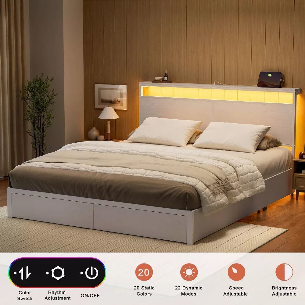 Aok Garden Queen Bed Frame with 4 Storage Drawers Bed Frame with ...