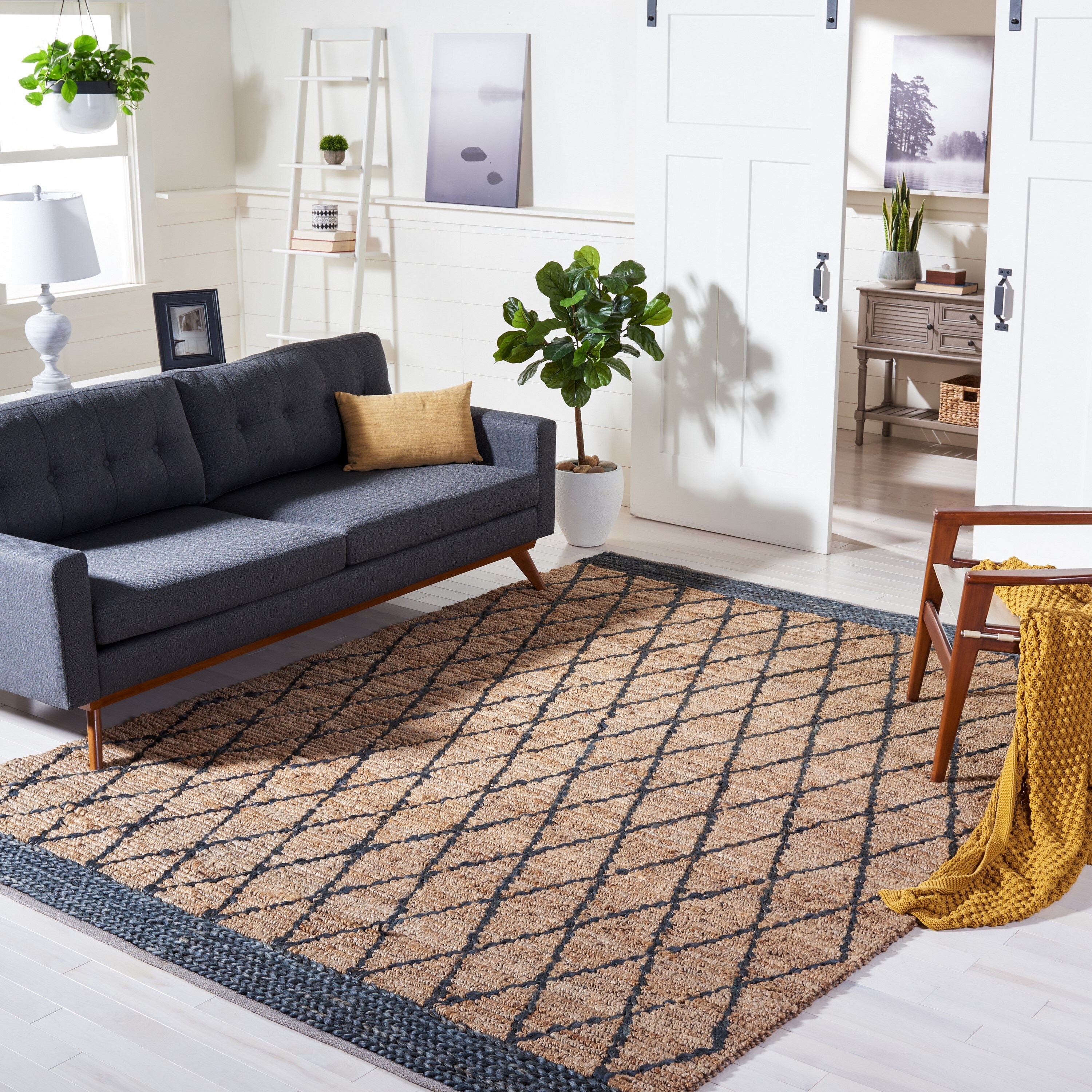 Safavieh NF951Z-8 Natural Fiber Jensen 8 x 10 (ft) Loomed Jute Natural/Black Rectangular Indoor Geometric Bohemian/Eclectic Area rug