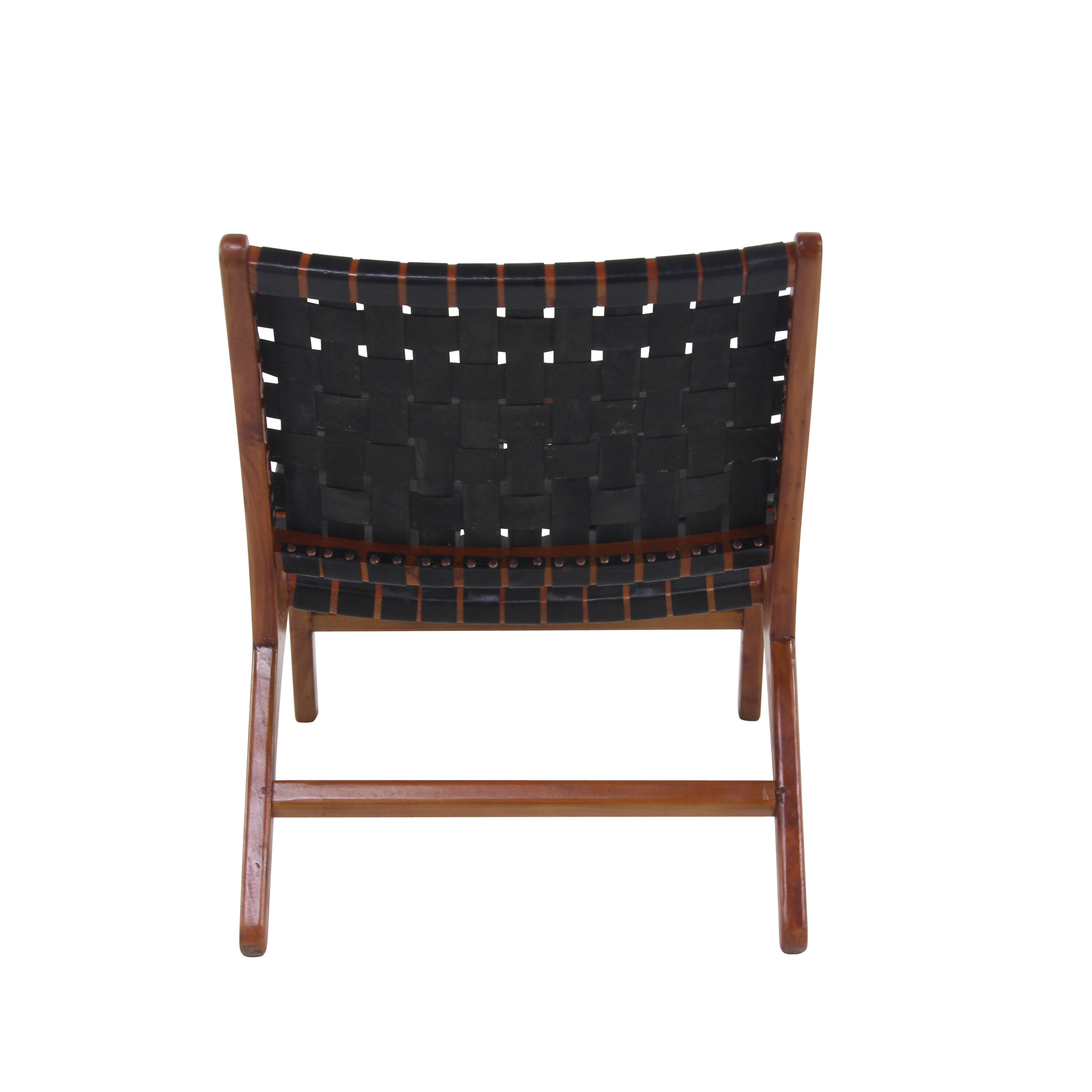 Black Leather and Mahogany Handcrafted Slipper Chair