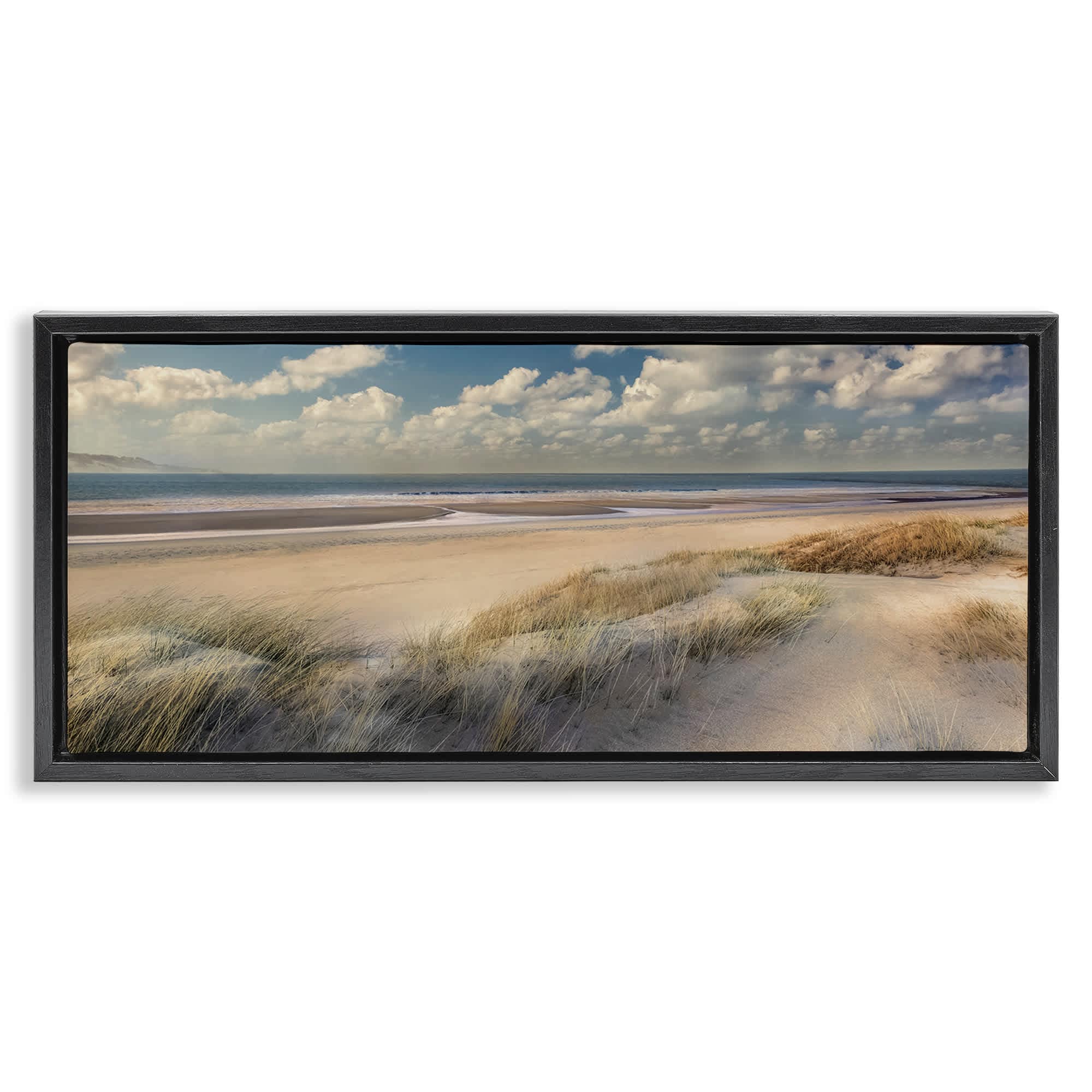 Stupell Industries BS-169-FFB-10X24 Rolling Clouds Beach Scenery Floating Frame design by Mike Calascibetta