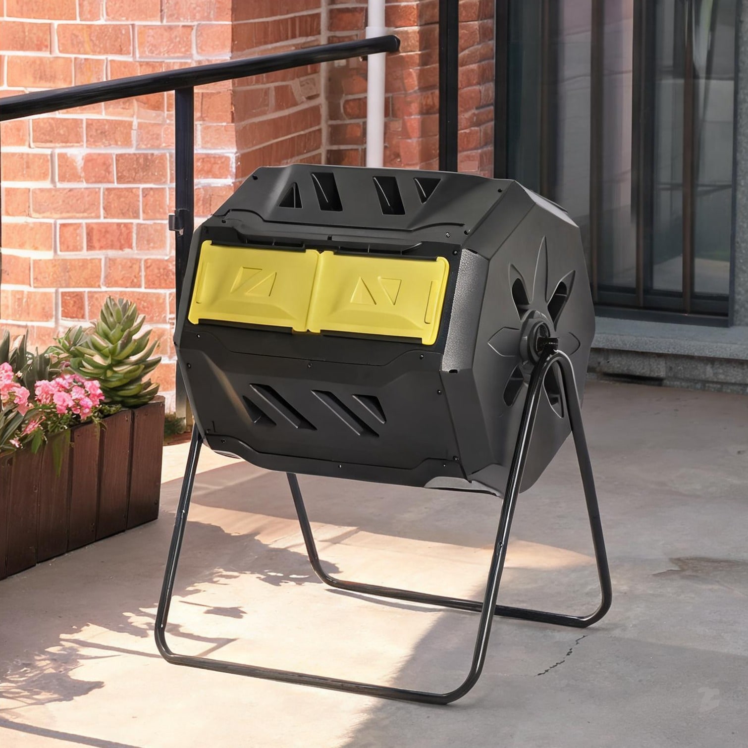 sunjurt Rich Green Dual-Chamber Tumbling Compost Bin 42.3 Gallons 360 Rotation and Ventilated Design for Outdoor Use