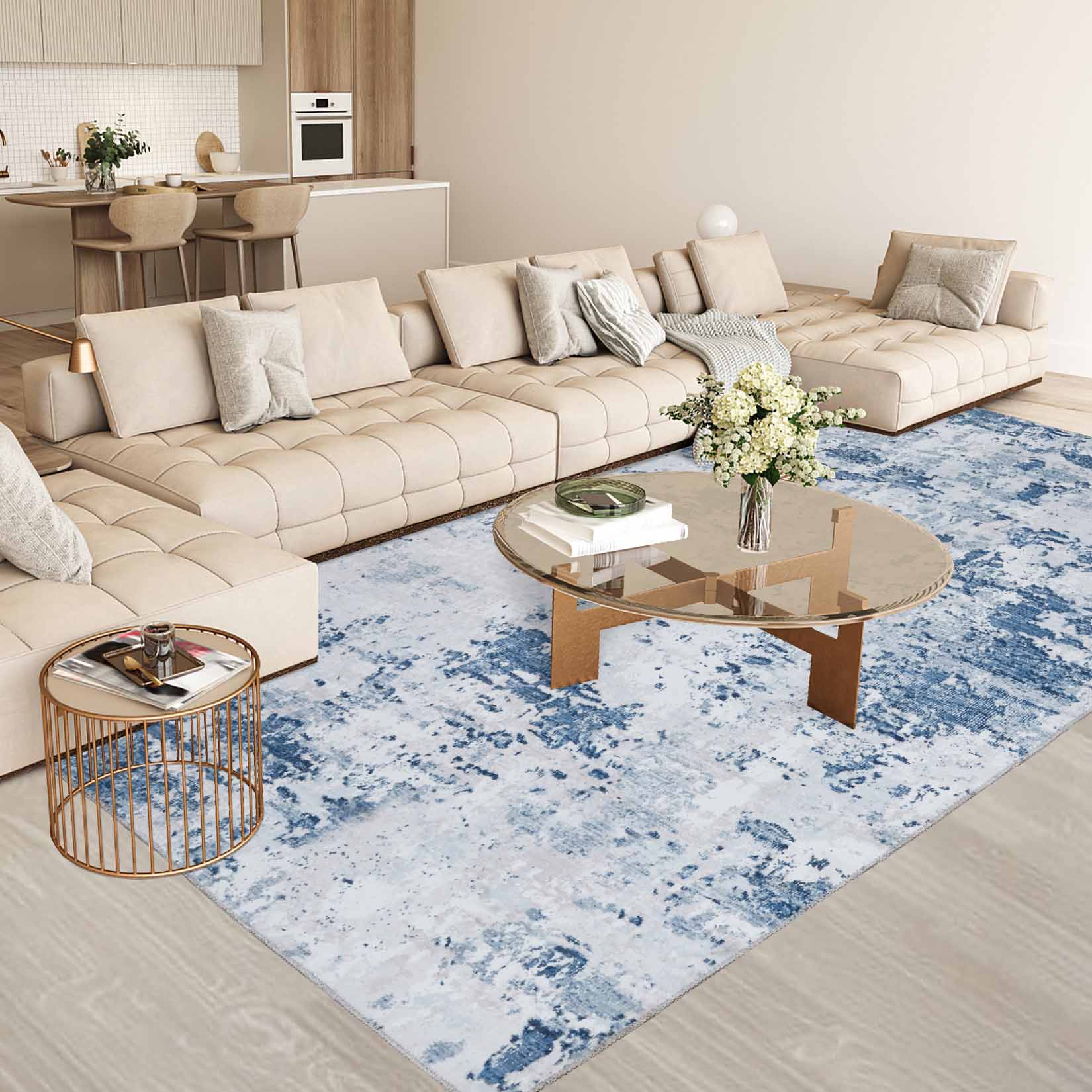 Garvee YXY-LO-PHO-0XT4BNNW 10 x 13 (ft) Loomed Polyester Light Blue Rectangular Indoor Abstract Mid-Century Modern Machine washable Area rug