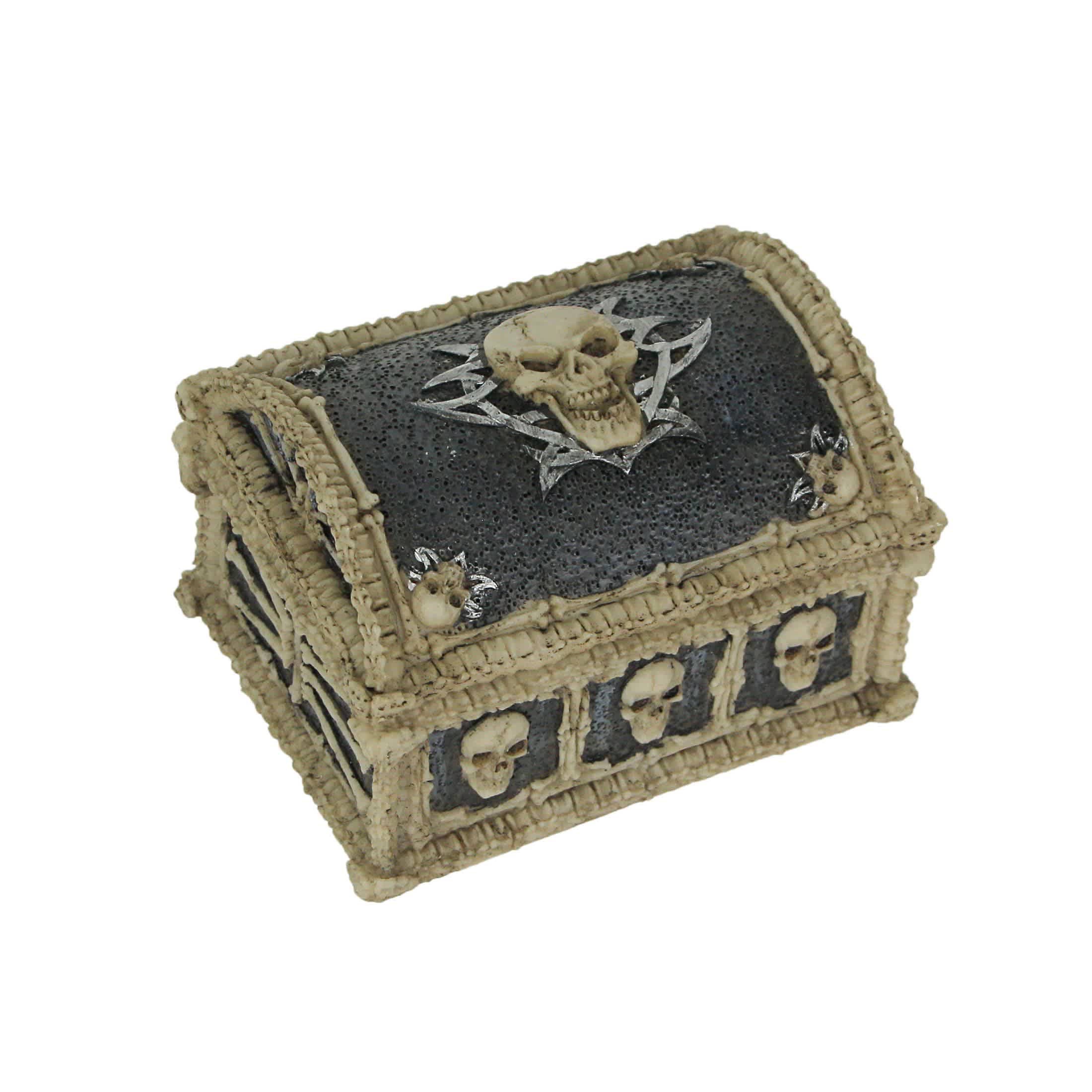 Things2Die4 65-KFT-11 Resin Skull Treasure Chest Trinket Box Decorative Skeleton Jewelry Storage Trunk