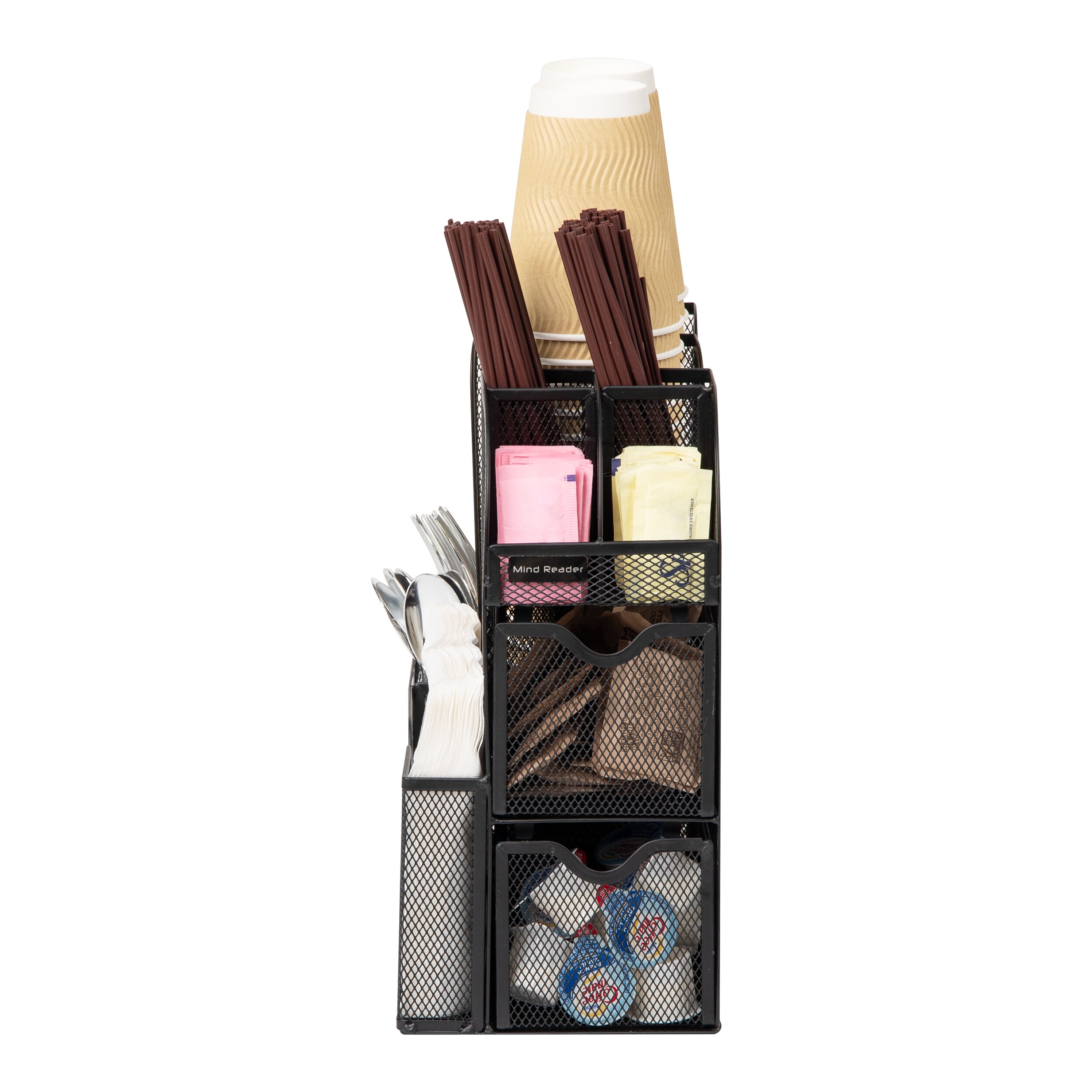 Black Metal 11-Compartment Coffee and Condiment Organizer