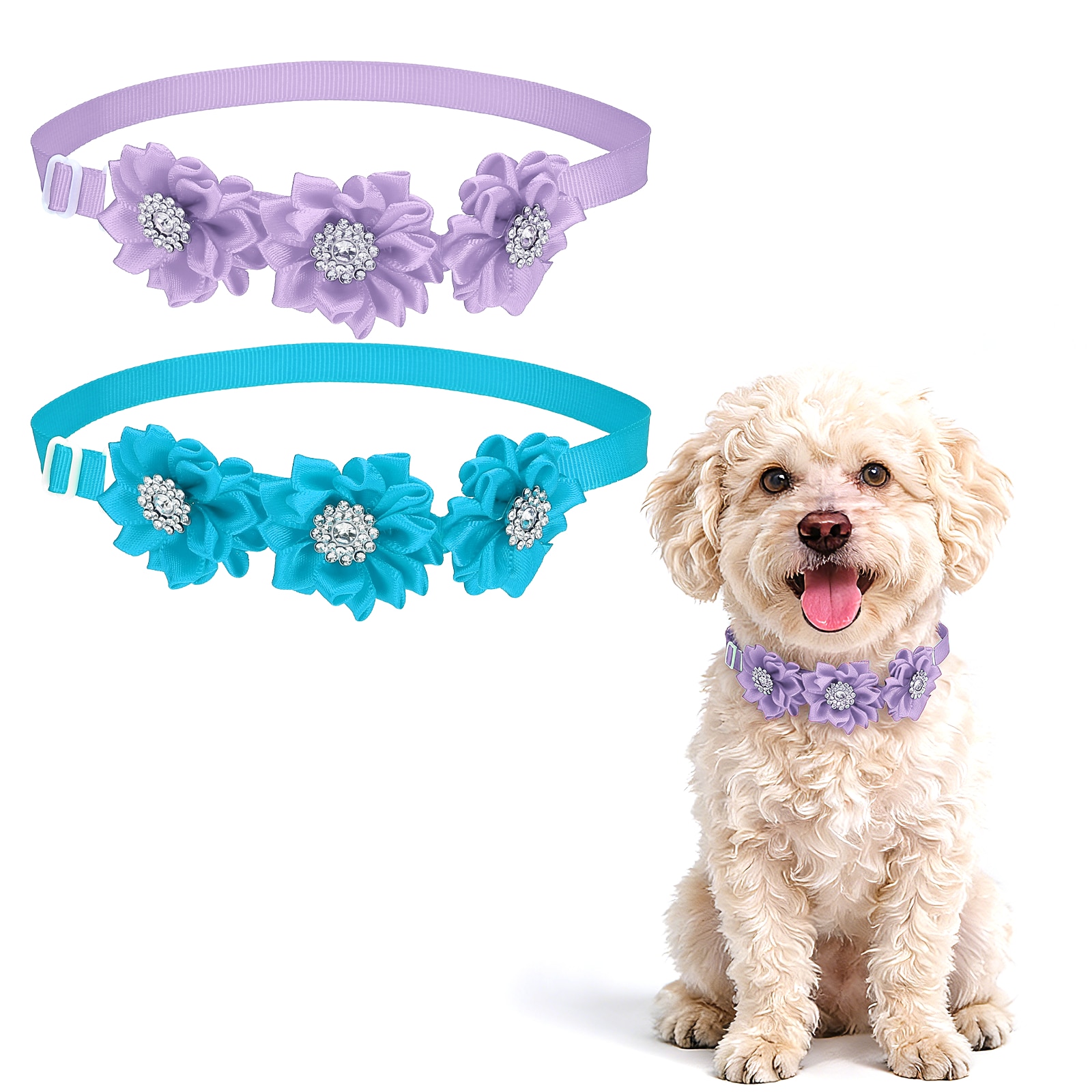 Unique Bargains Dog Bowtie Flower Collar Adjustable Bow Ties for Dogs Flower with Diamond Bowtie Cat Grooming Accessories(2pcs Lavender/Blue) Intended for Puppies/Kitten/Wedding/Birthday/Party