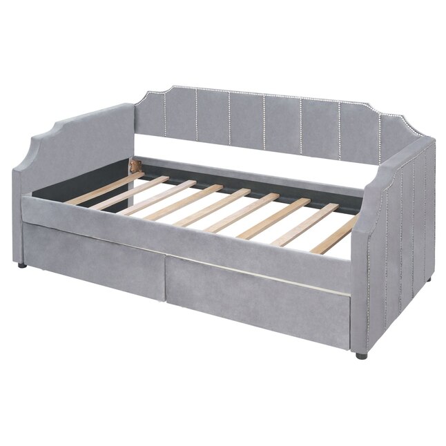 JASMODER Gray Twin Composite Platform Bed in the Beds department at ...