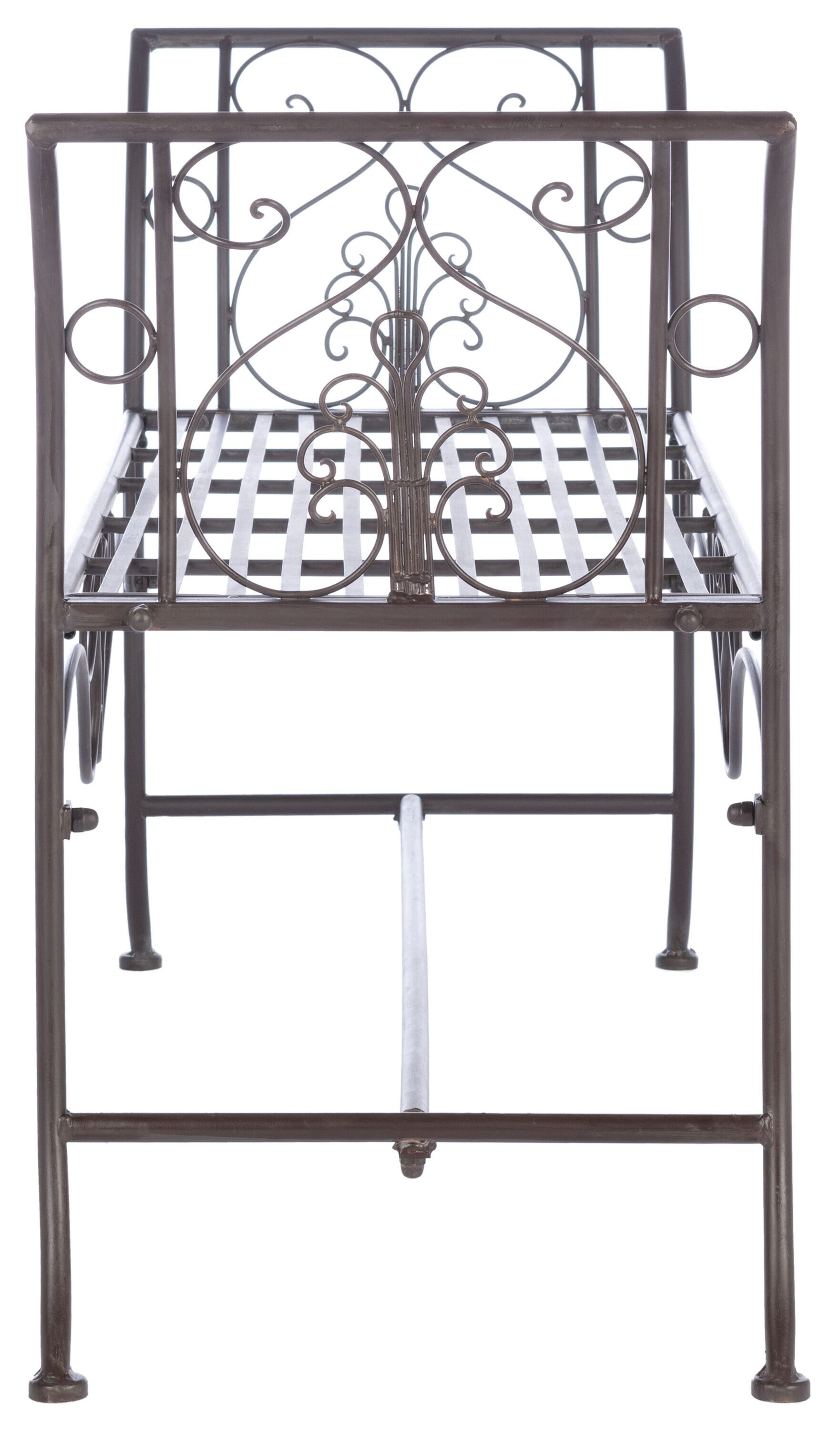Victorian Elegance Rustic Brown Wrought Iron Outdoor Garden Bench
