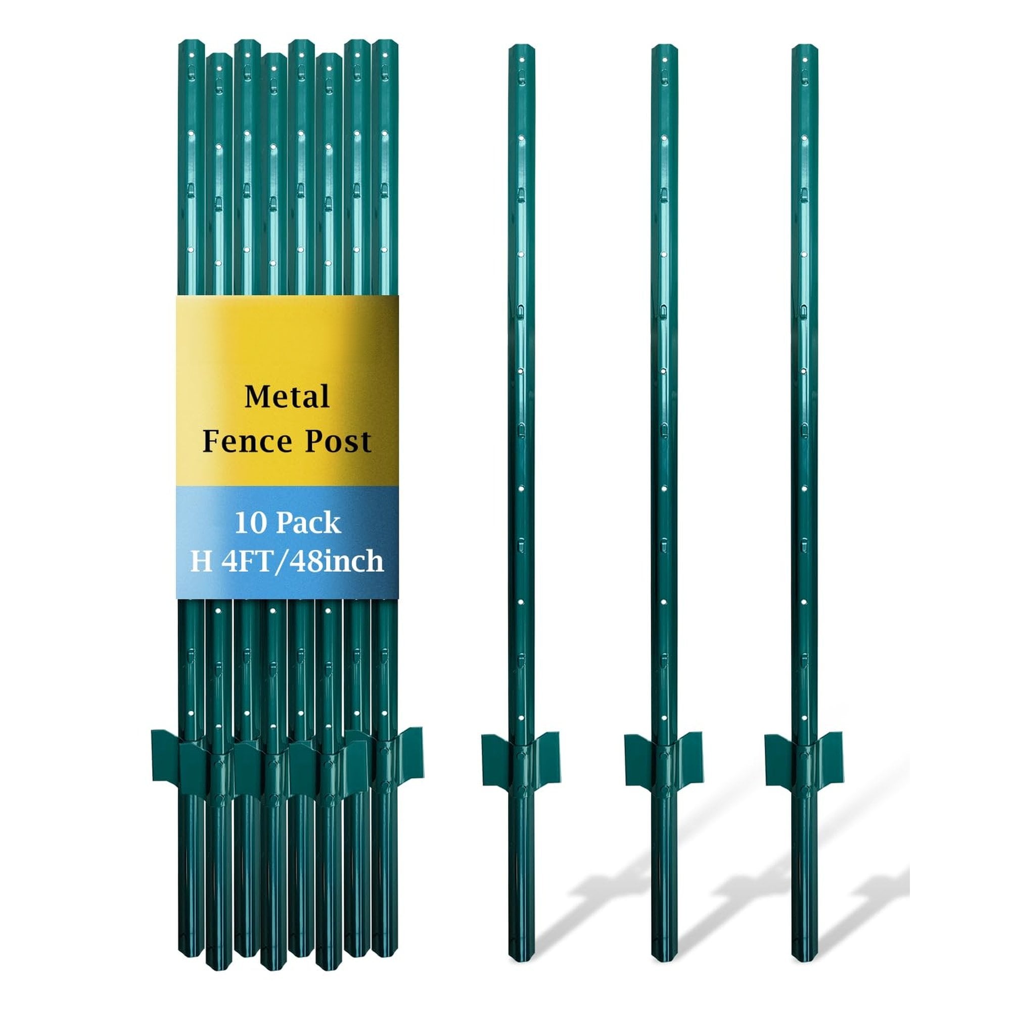 Angel Sar 10 Pack 4FT Fence Posts Heavy Duty U Post No Dig Metal Wire Fencing Steel Post for Garden Yard Farm Temporary Outdoor Chicken Wire Stakes