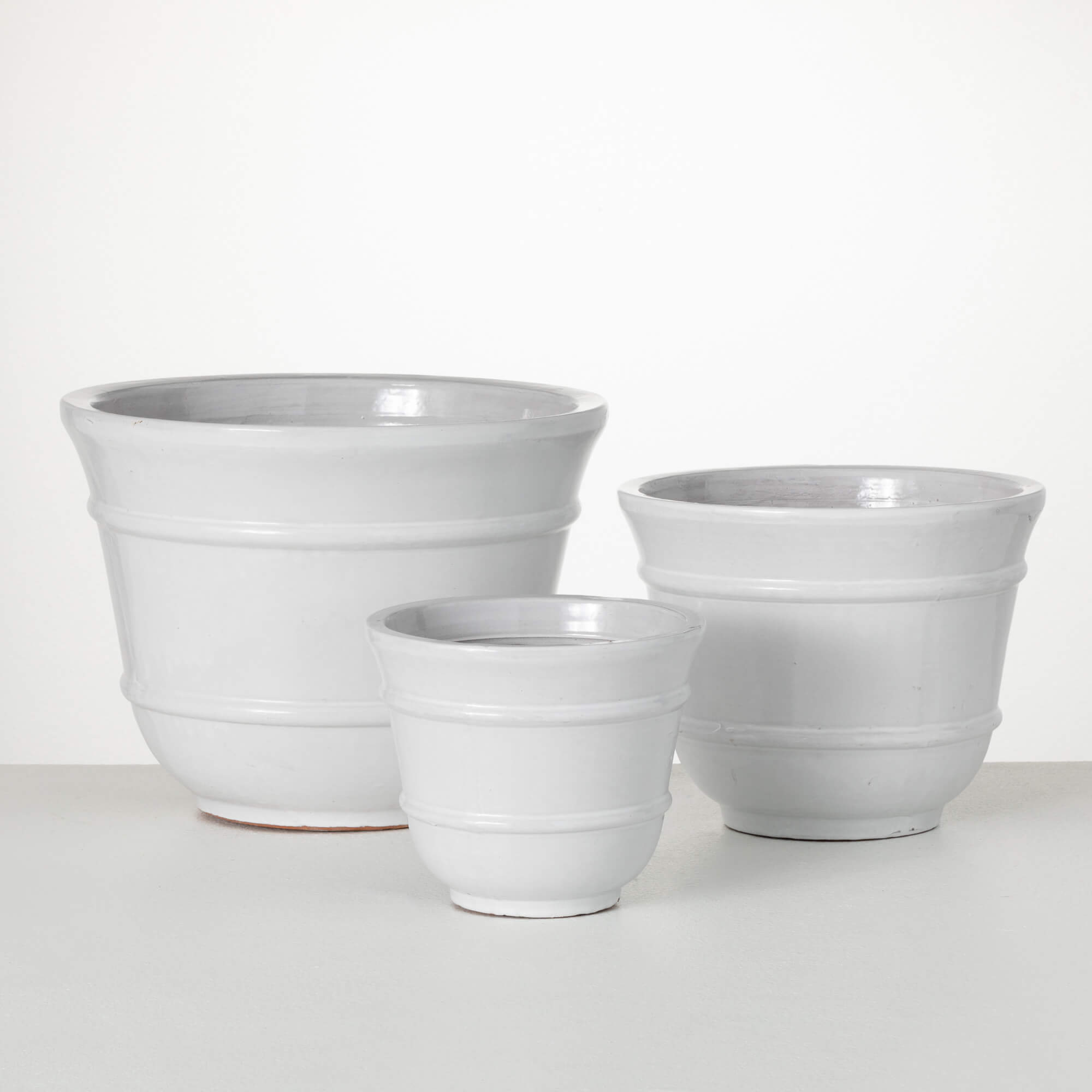 Sullivans CMT1267 3-Pack Round 12.25-in W x 10-in H White Clay Indoor/Outdoor Planter