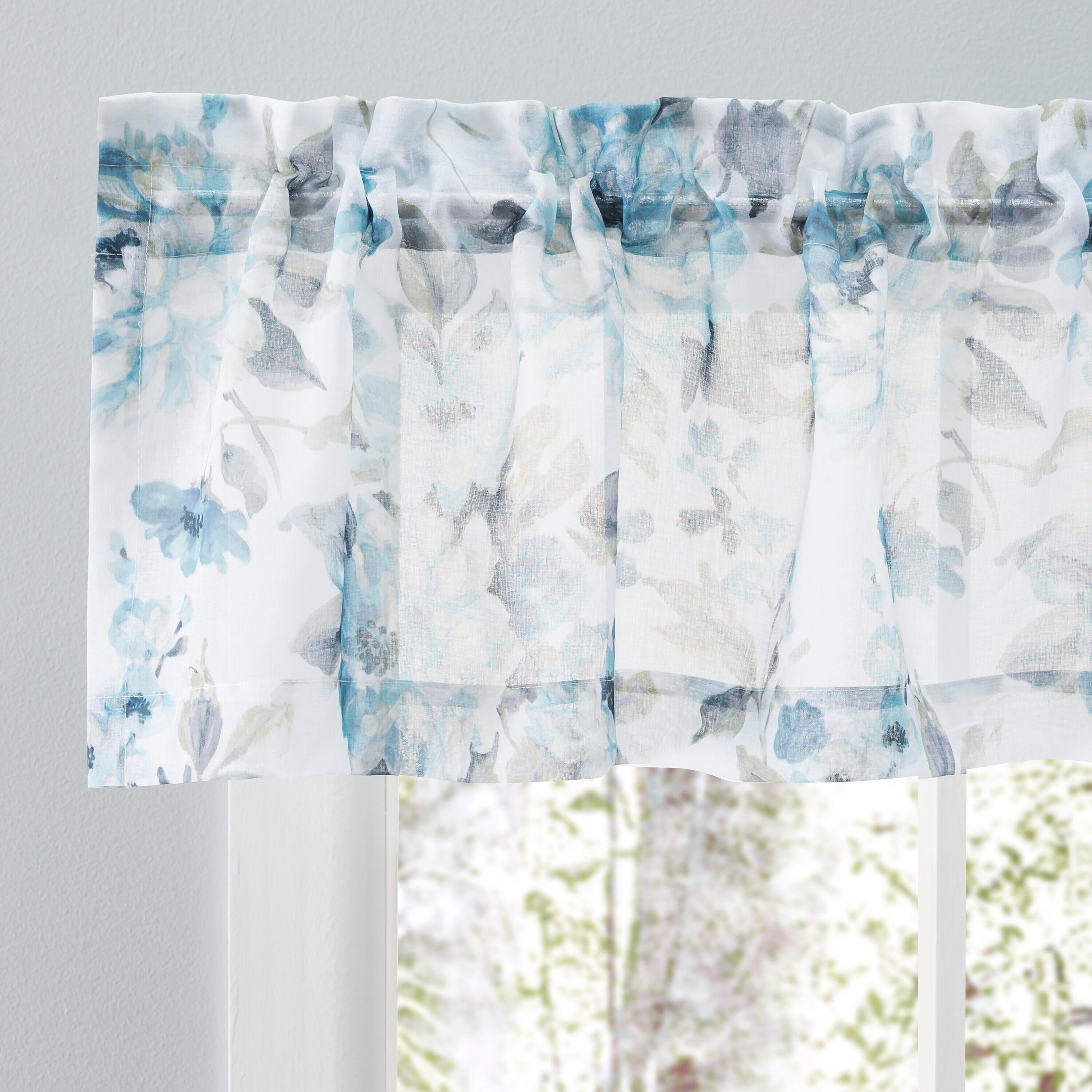Ricardo Trading 03915-76-013-03 13-Inches Blue Floral Light filtering Rod pocket Single curtain panel