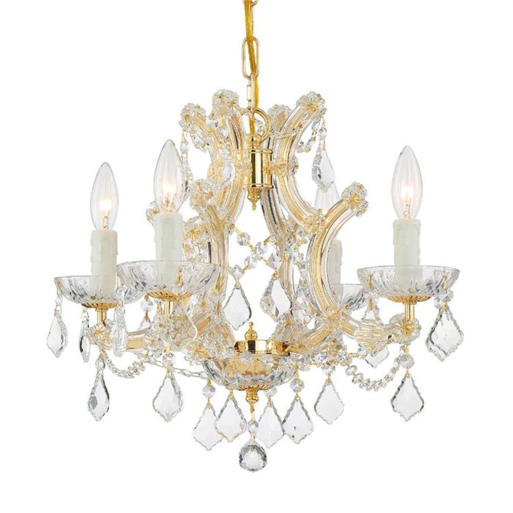 Crystorama 4474-GD-CL-MWP Maria Theresa 4 -Light Polished Gold Traditional Crystal For Use in Bedrooms, Dining Rooms, Foyers, Kitchens, Living Rooms Chandelier