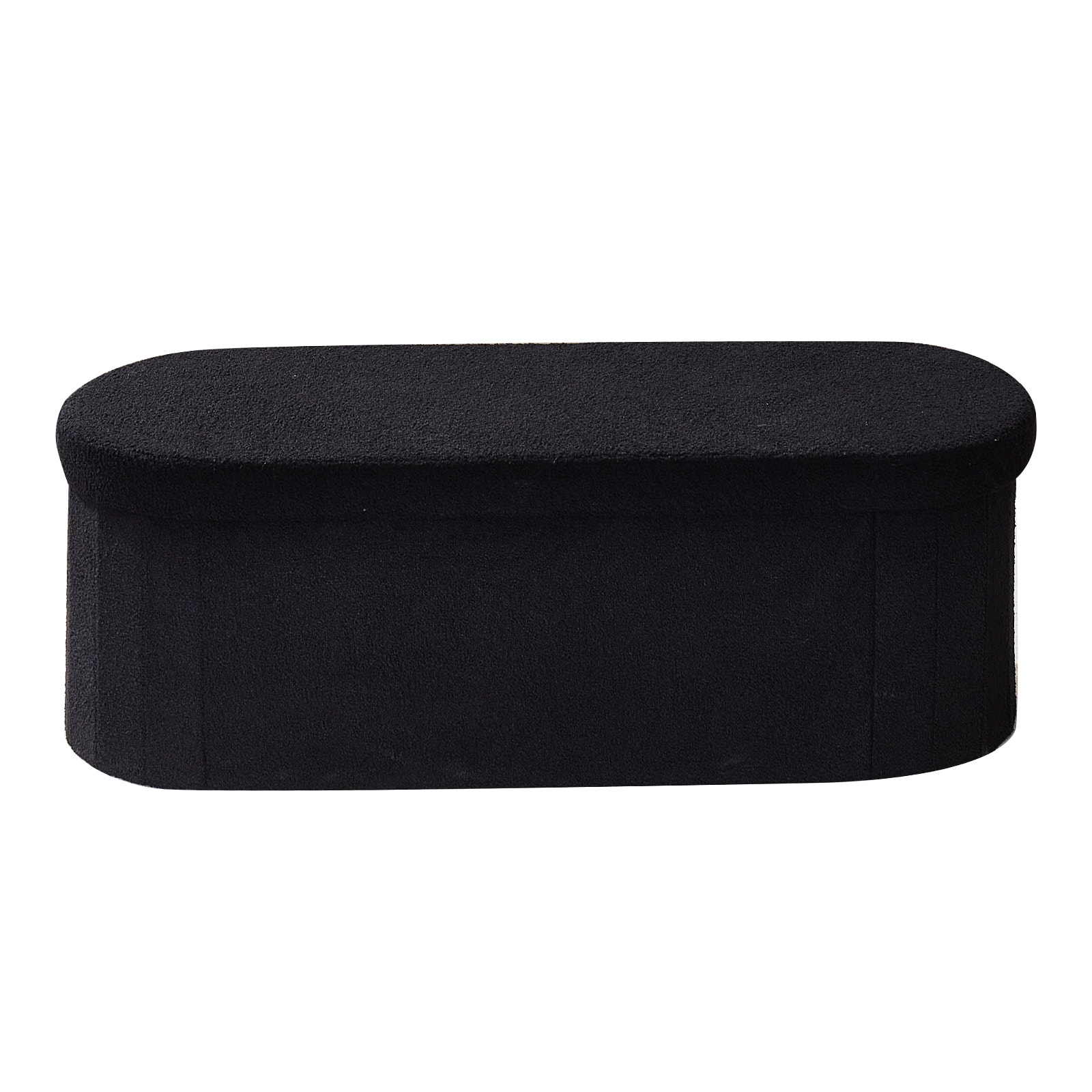 Mecale Oval Storage Ottoman Bench 43 in Foldable Teddy Fleece End of Bed Bench with Storage - Black