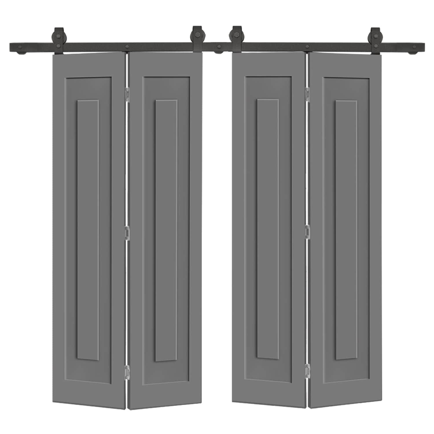 CALHOME 1602T+MSQ4-84X28SG(2 56-in x 84-in Light Gray Prefinished Non-standard MDF Hollow core Double bifold Barn Door (Hardware Included)