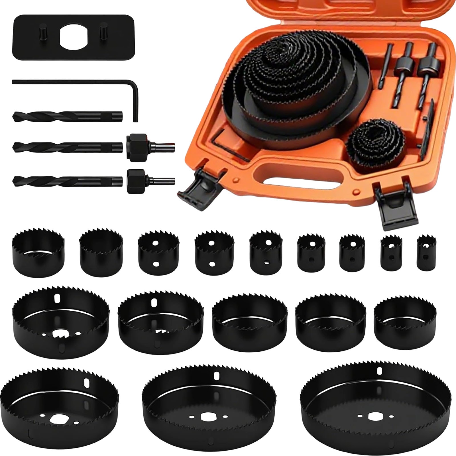 Etokfoks  24PCS 3 4 in to 6 in Hole Saw Kit w Saw Blades Mandrels Drill Bit for Softwood Drywall Plastic PVC Easy Install
