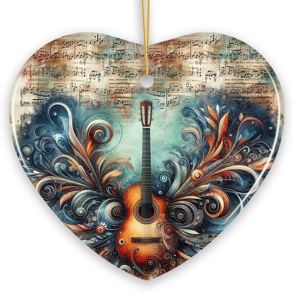 OrnamentallyYou 1848 Elegantly Artistic Guitar and Music Sheet Ornament Guitarist Musician Christmas Gift